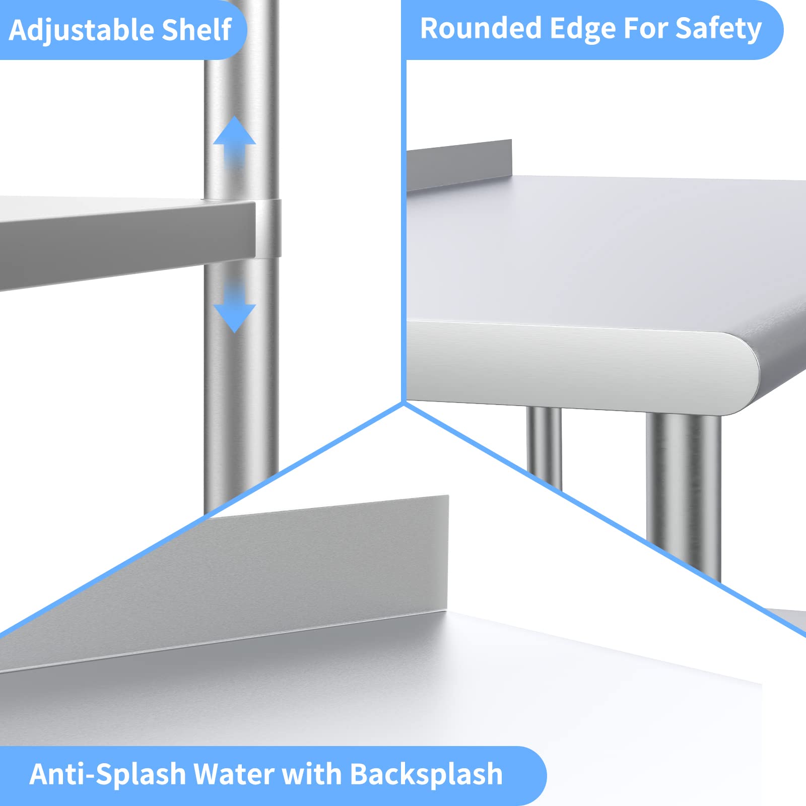 ROVSUN 24" x 72" Stainless Steel Table with Backsplash & Undershelf & Caster