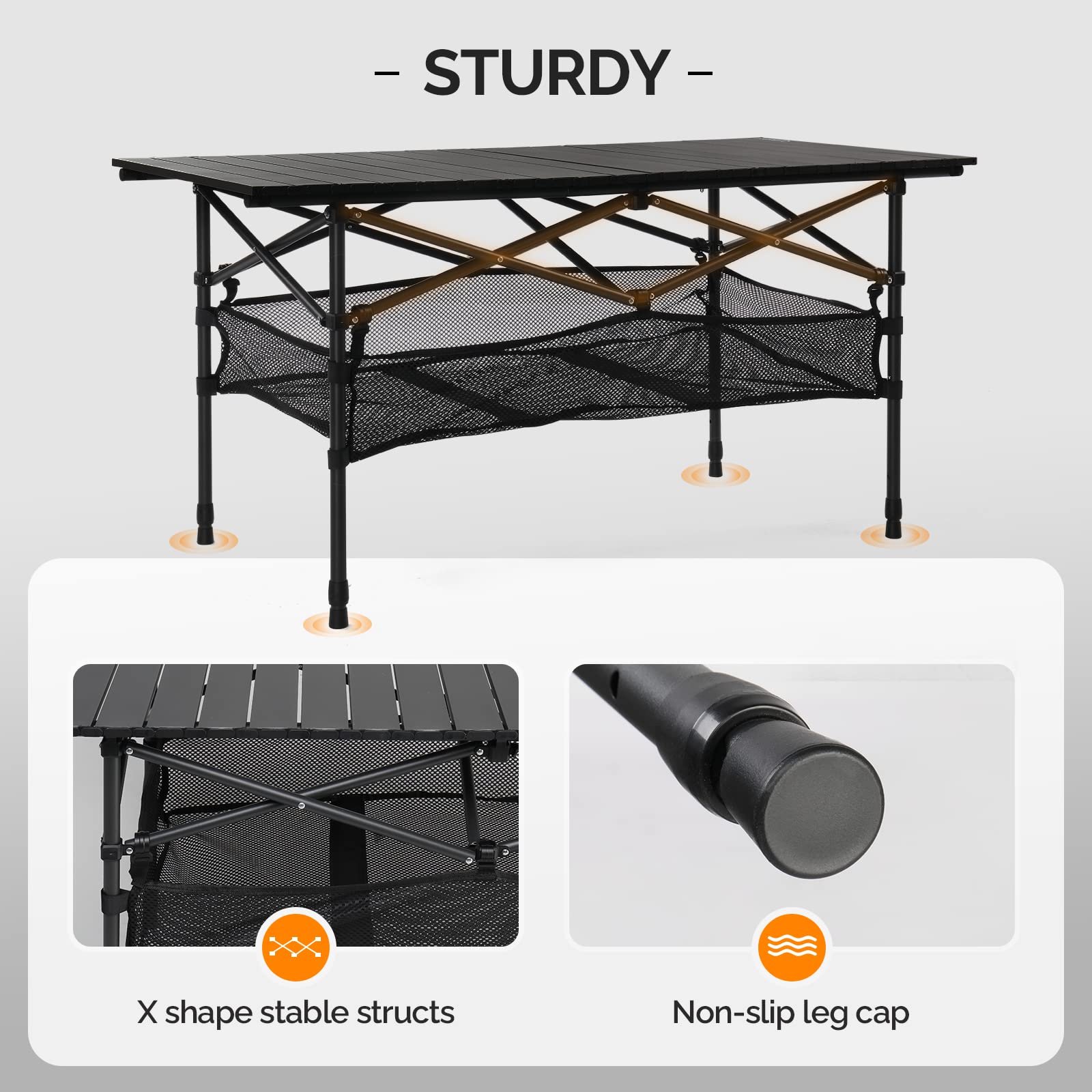 4 FT Aluminum Portable Roll Up Table with Storage & Bag Black