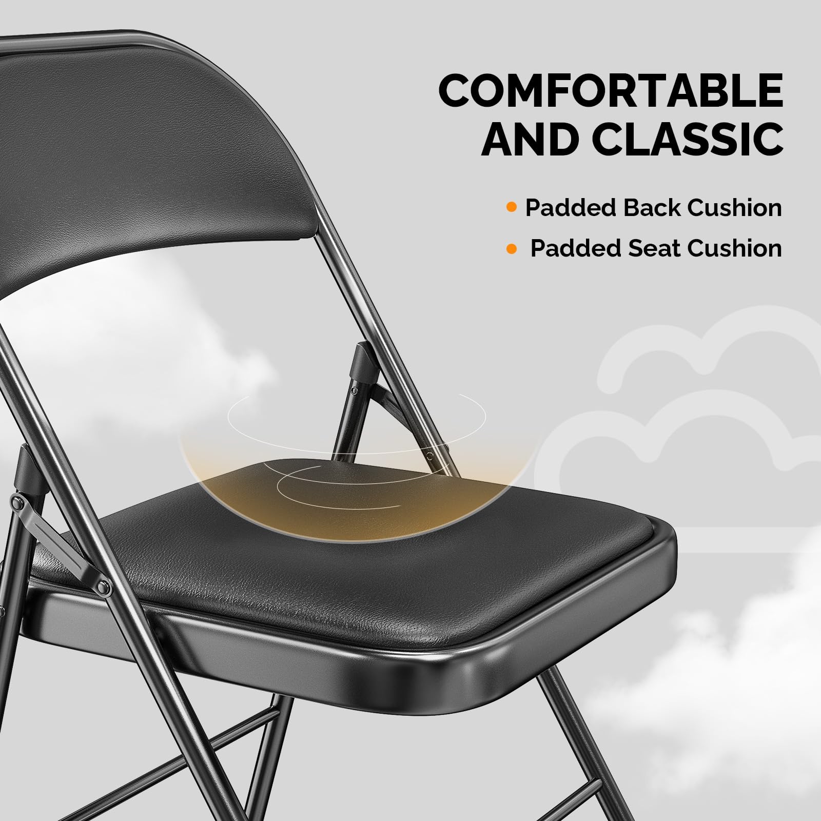 Folding Chairs with PU Leather Seat Set & Back Black