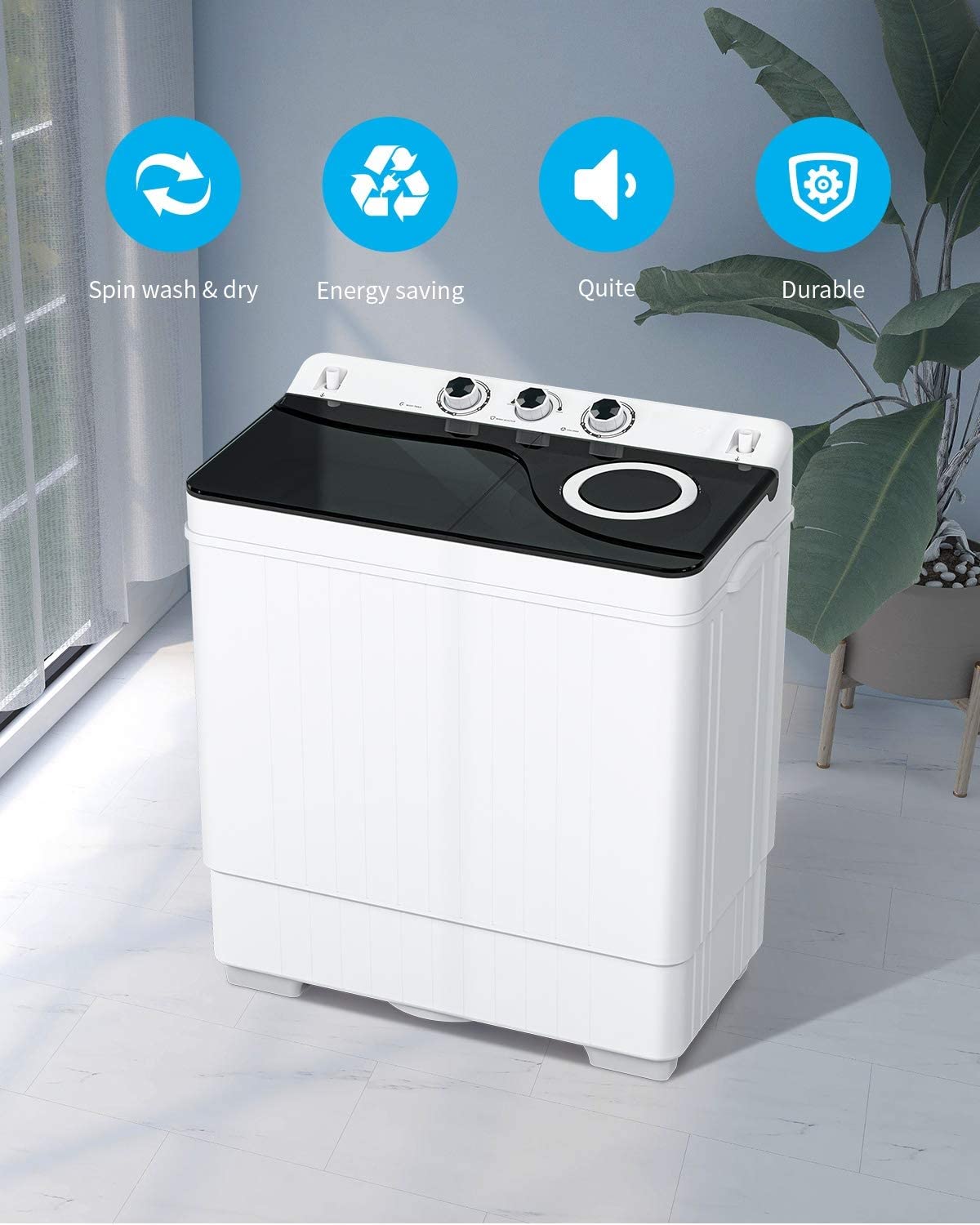 ROVSUN 26lbs 420W 110V Portable Twin Tub Washing Machine Black