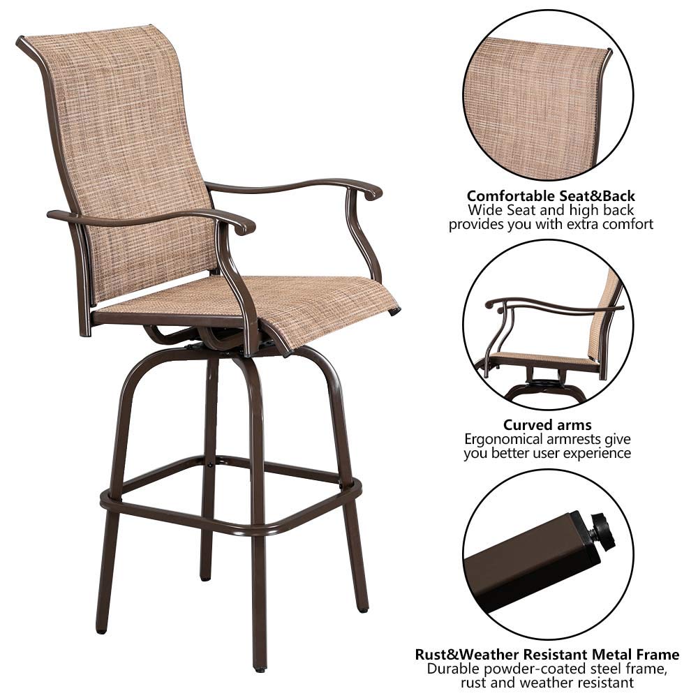 2 Pieces Outdoor Swivel Bar Stool Set Brown