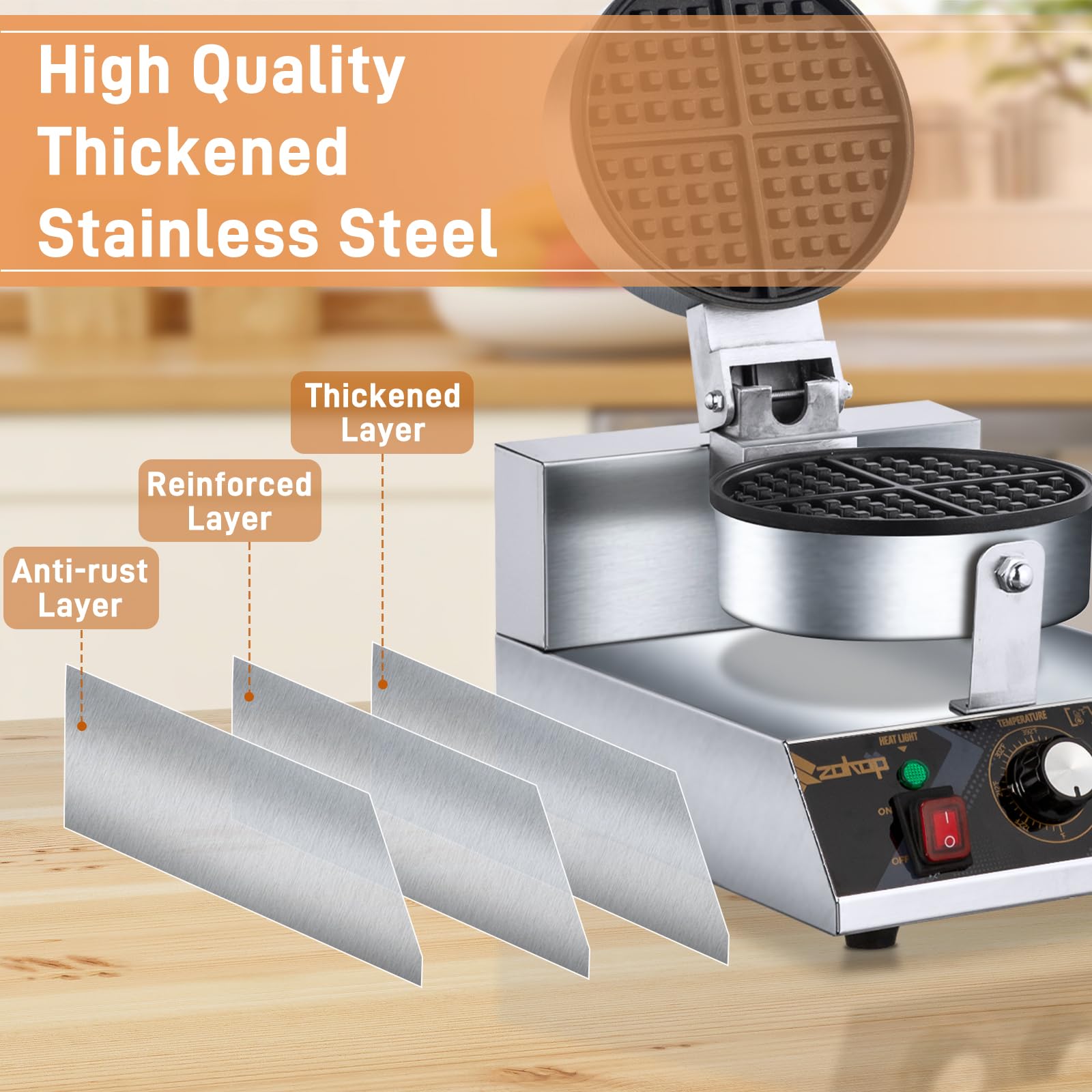 ZOKOP 1200W 110V Single Head Round Waffle Maker