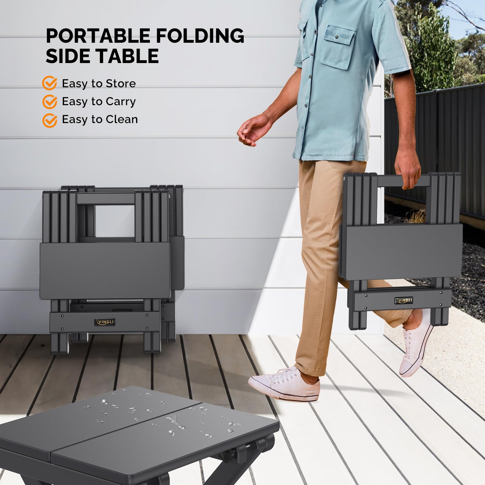 Square HDPE Folding Side Table Black