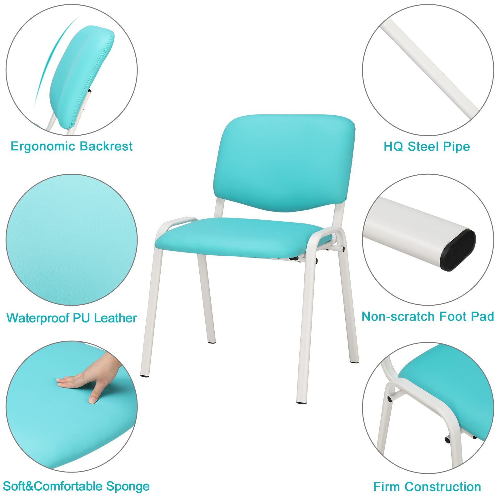 Office PU Stacking Chairs Armless Blue