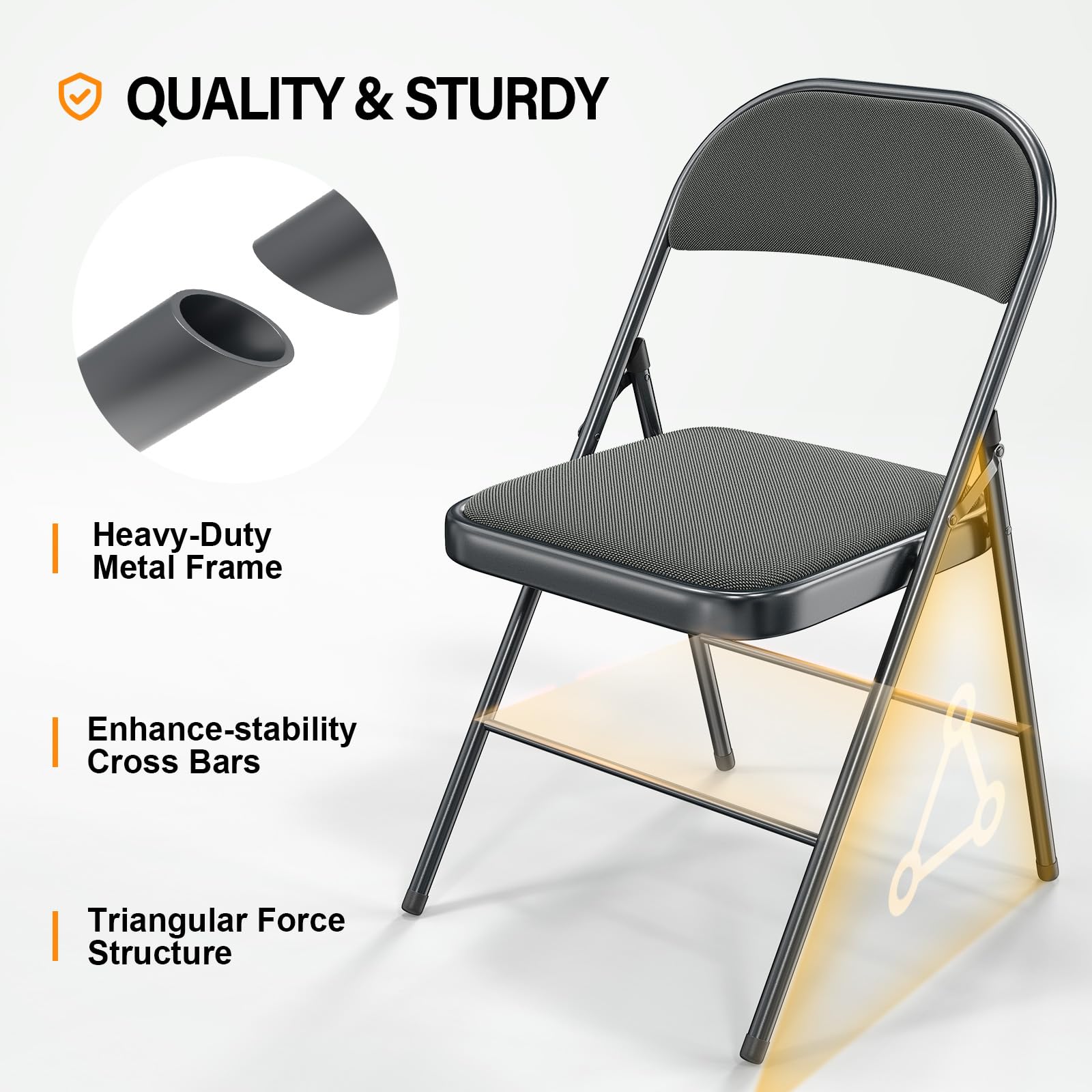 Folding Chairs with Fabric Seat Set & Back Grey