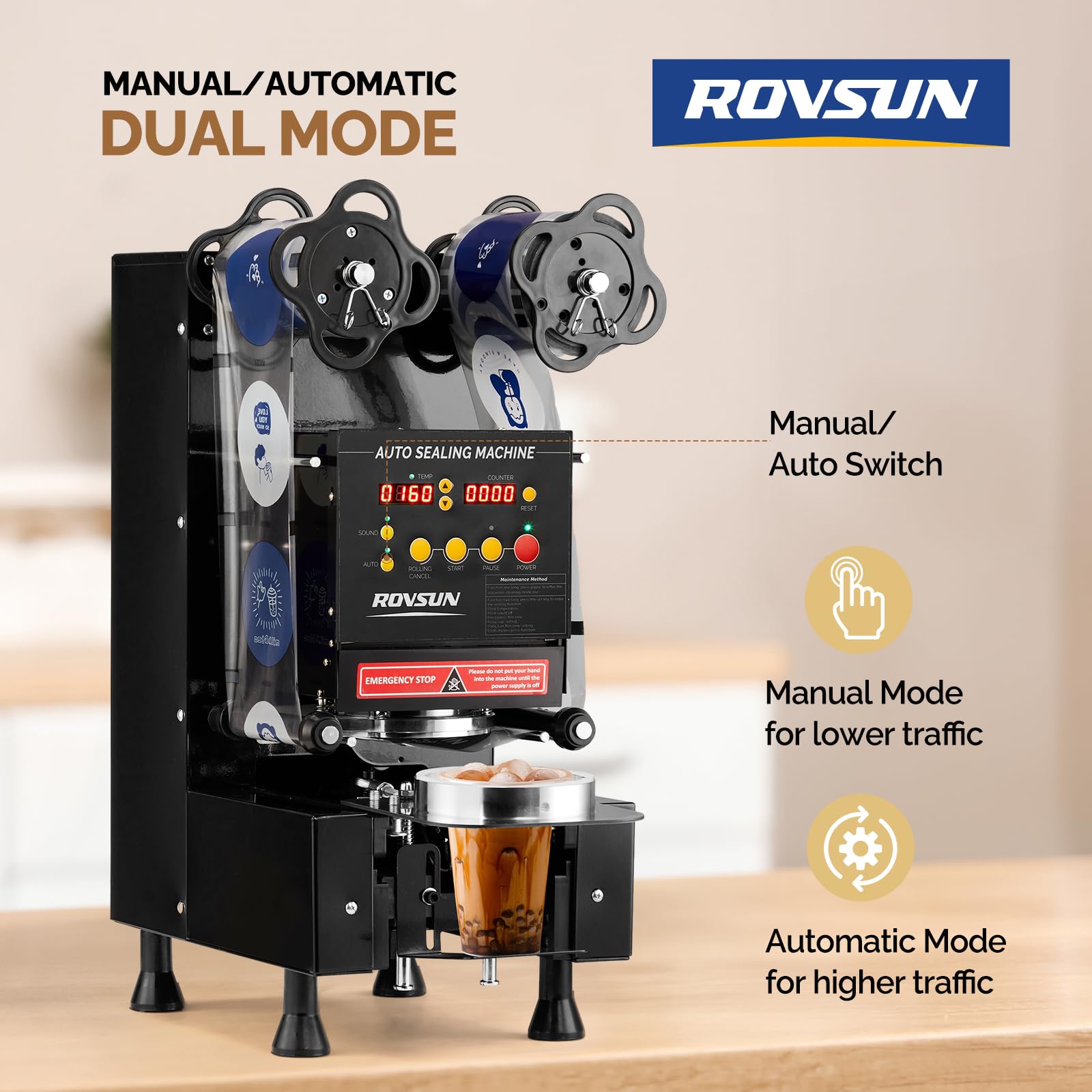 ROVSUN 350W 110V Automatic Cup Sealing Machine Black