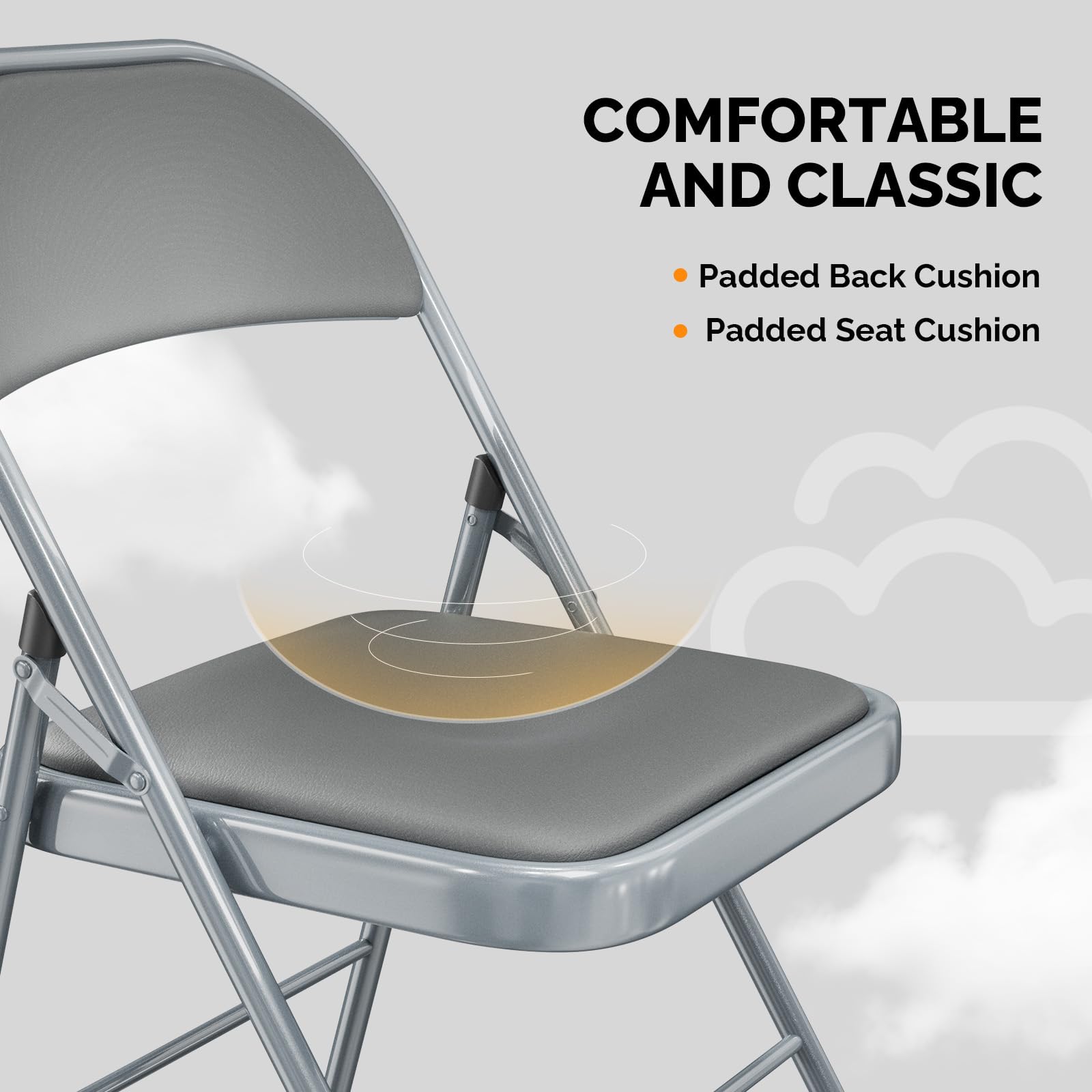 Folding Chairs with PU Leather Seat Set & Back Grey