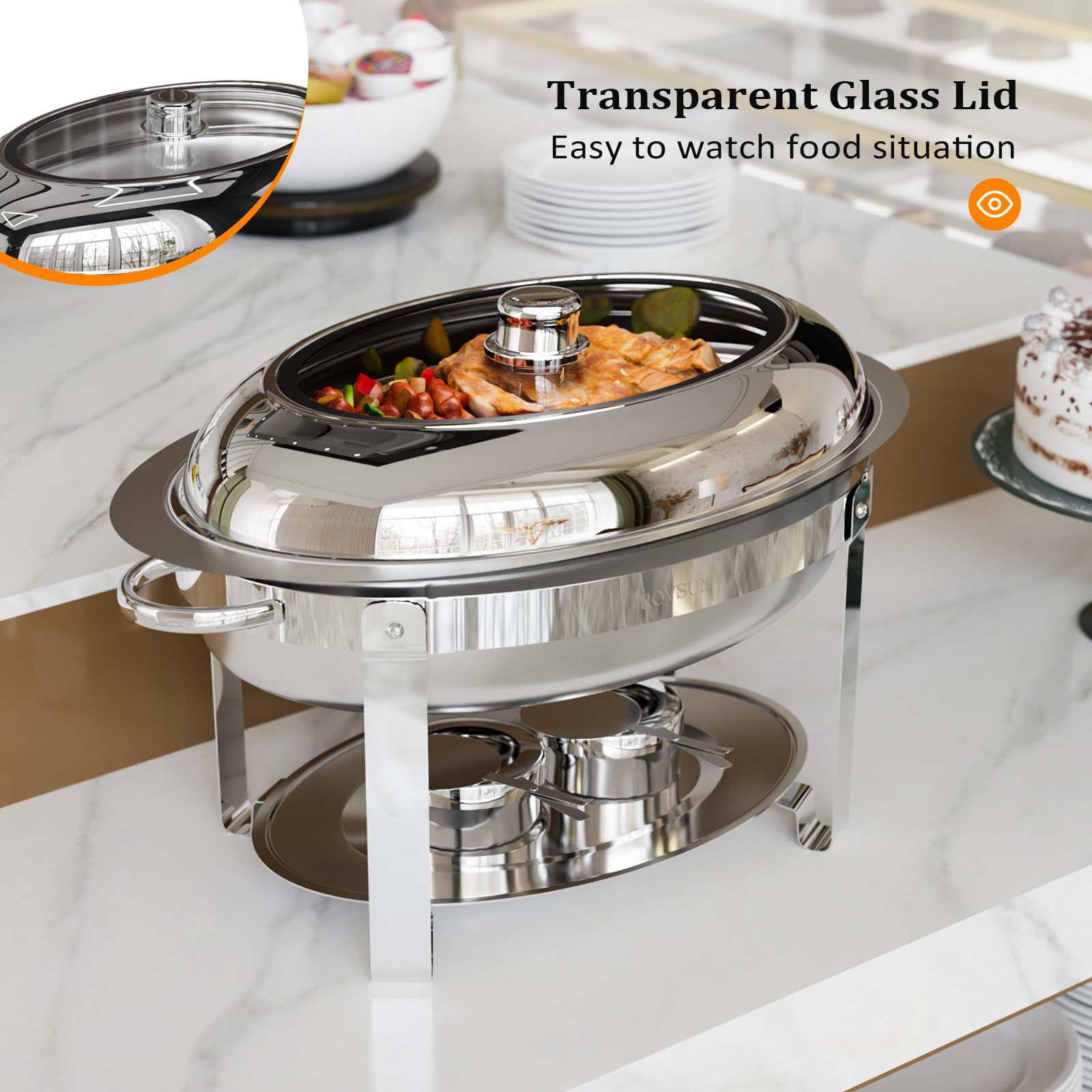 ROVSUN 6QT Stainless Steel Oval Chafing Dish Buffet Set with Glass Lid