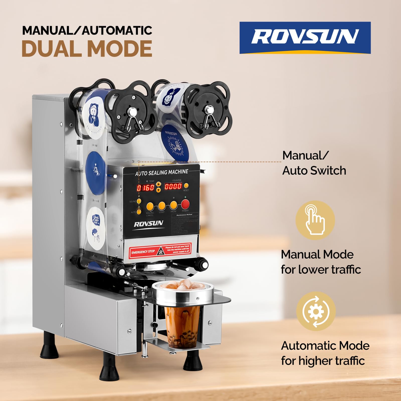 ROVSUN 350W 110V Automatic Cup Sealing Machine Silver