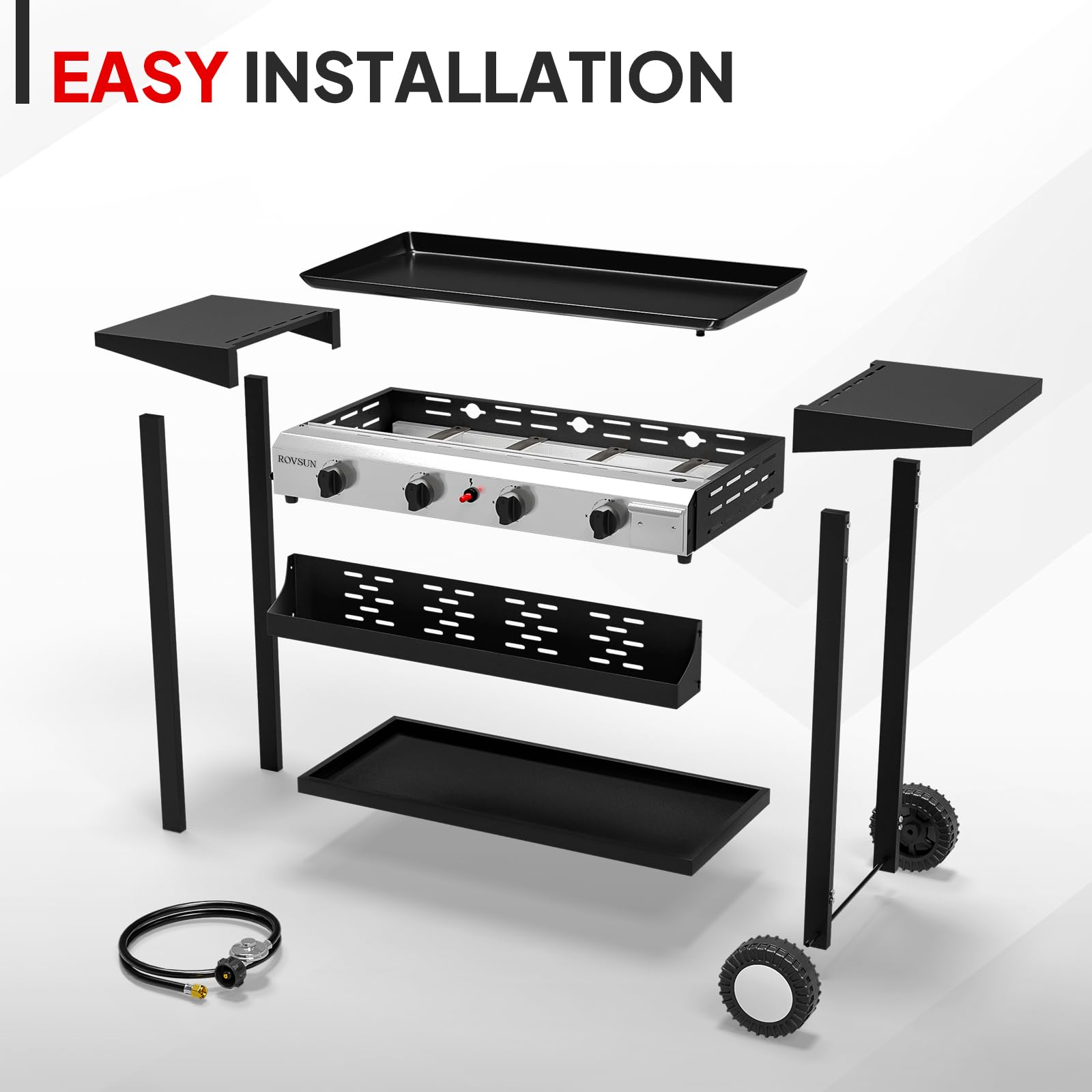 ROVSUN 4 Burner 40,000 BTU Portable Propane Rolling Flat Top Gas Grill with Stand