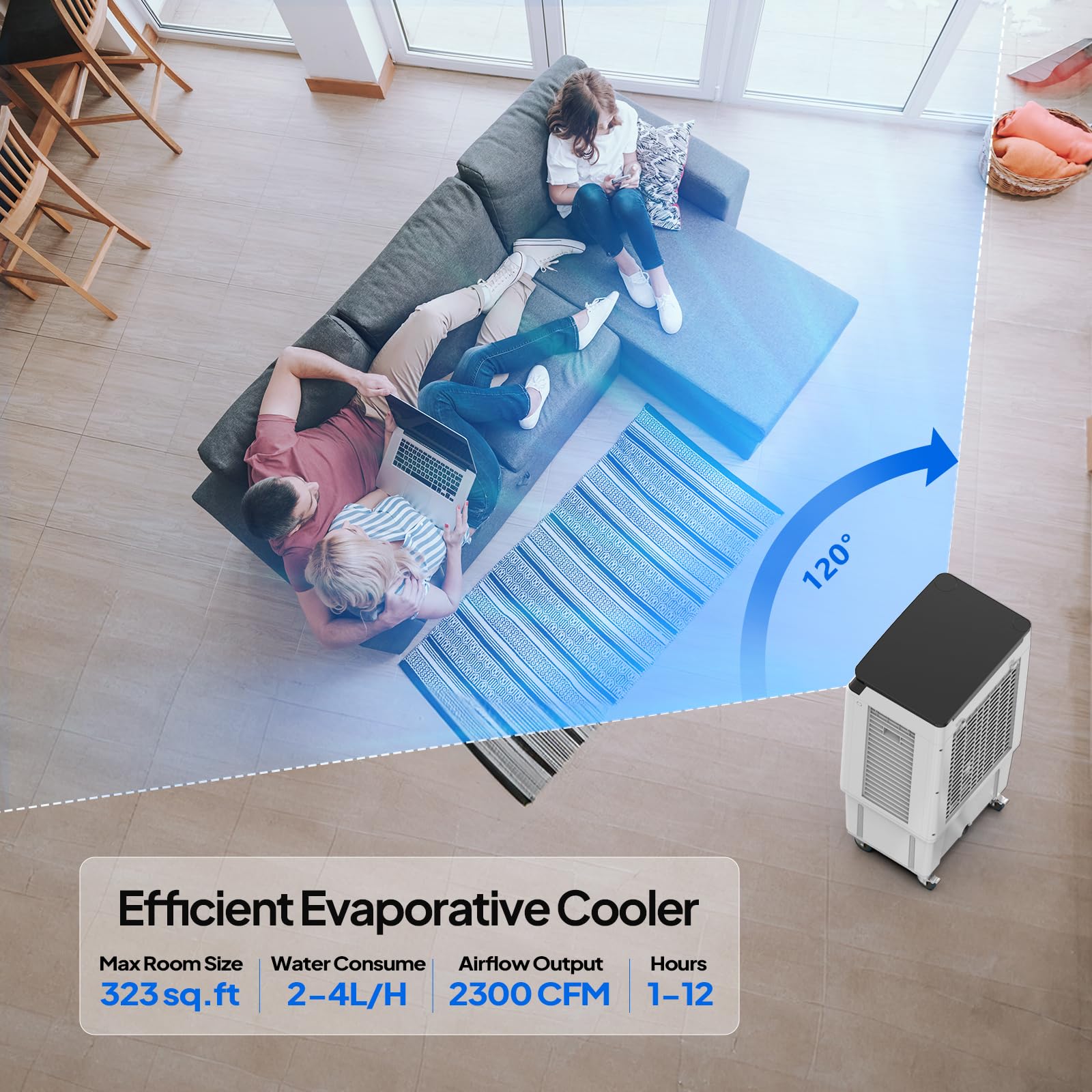 7.9Gal/30L Portable Evaporative Air Cooler with Remote Control