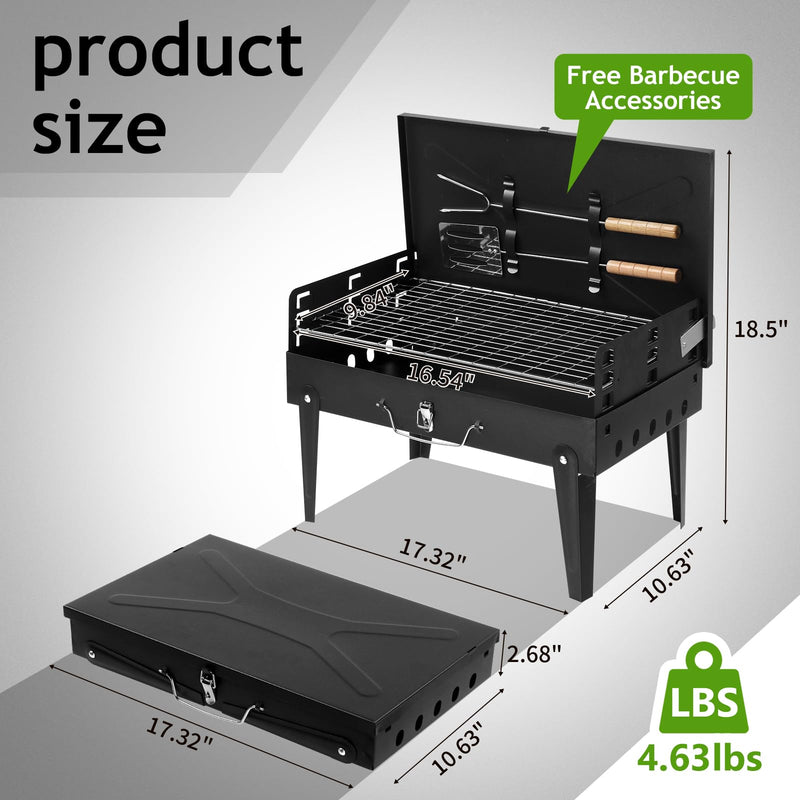 18 inch Portable Charcoal Grill Foldable with Barbecue Accessories