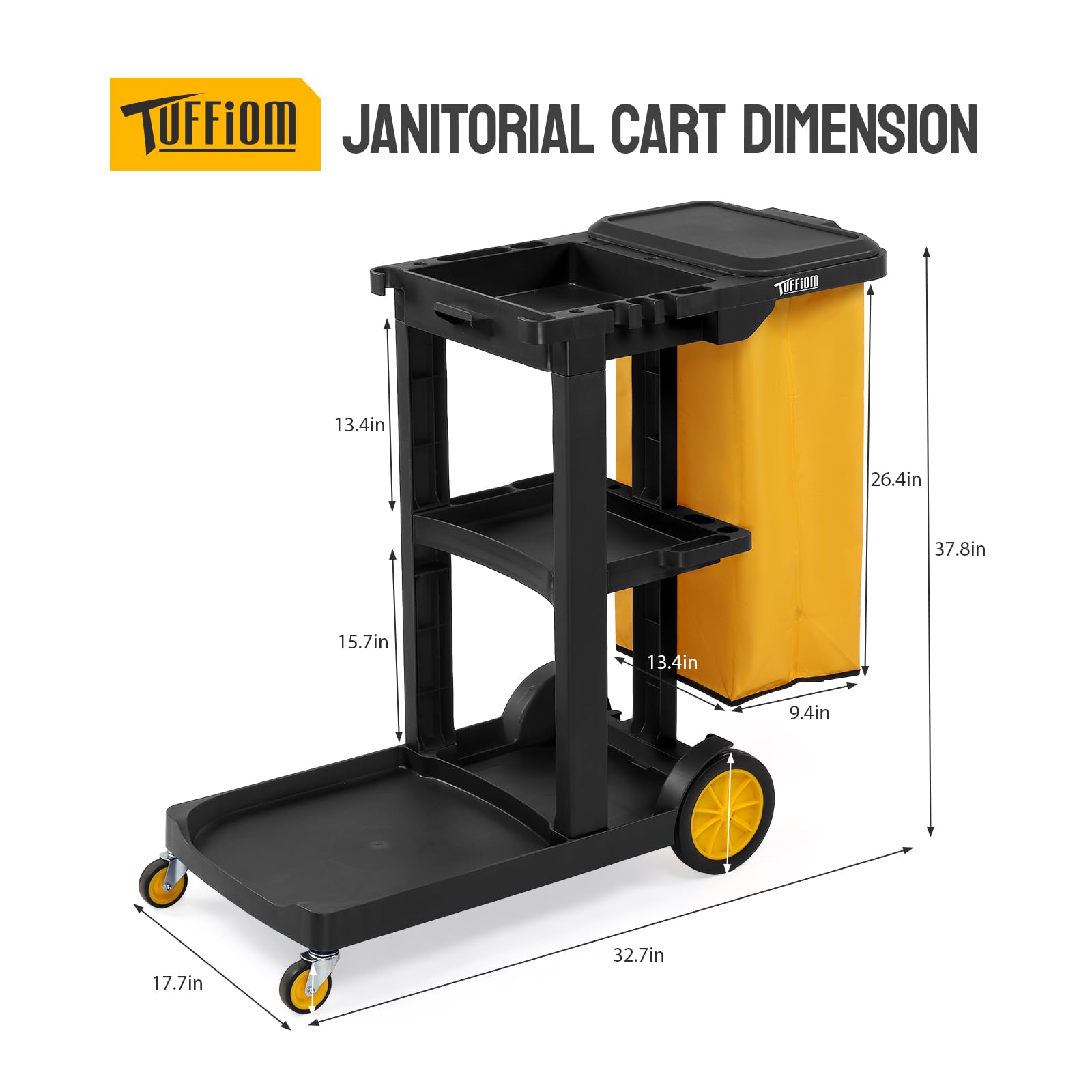 3-Tier Shelf Small 500lbs Capacity Janitorial Cart Black