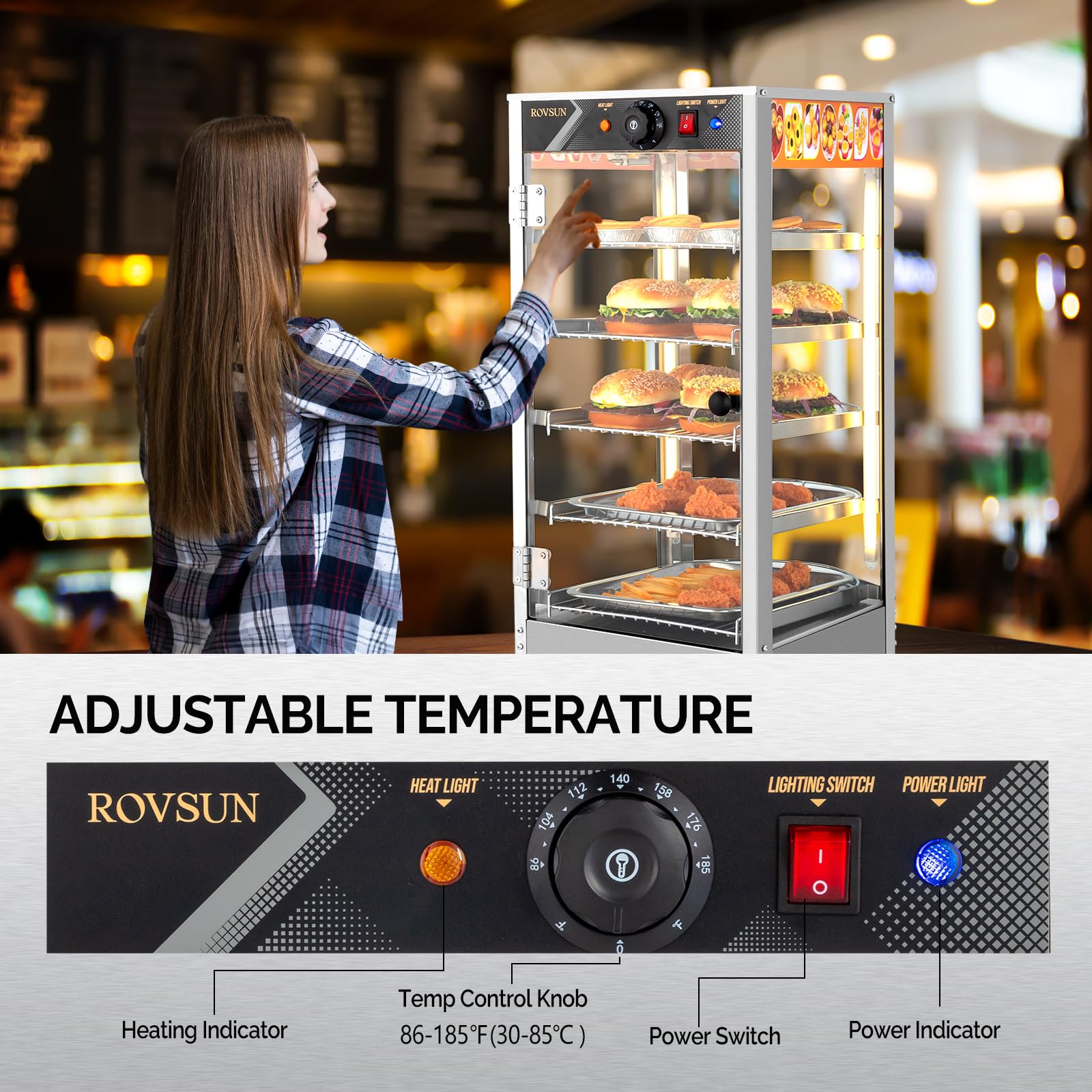 ROVSUN 5-Tier 800W 110V Hot Food Warmer Display Case Countertop