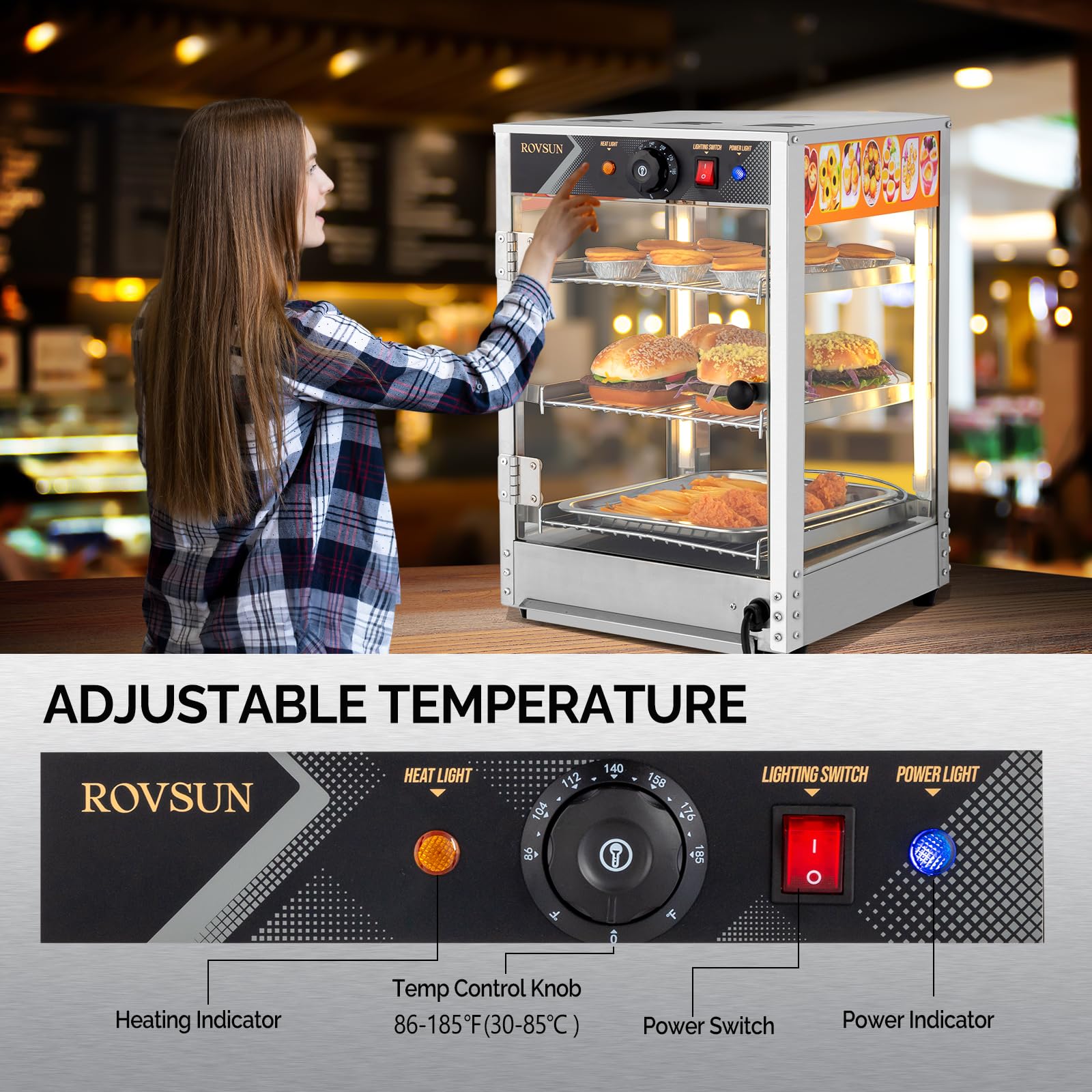 ROVSUN 3-Tier 800W 110V Hot Food Warmer Display Case Countertop