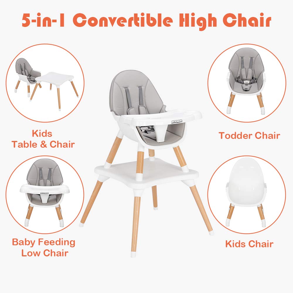 5 in 1 Convertible Baby High Chair for Babies to Toddlers Grey