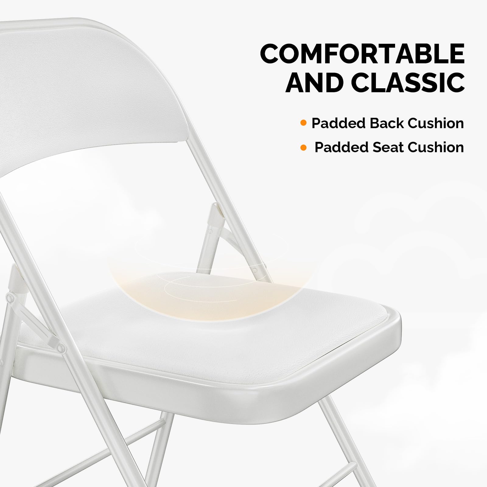 Folding Chairs with PU Leather Seat Set & Back White