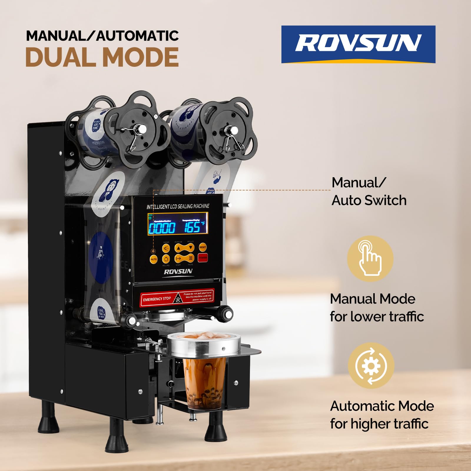 ROVSUN 350W 110V Automatic Cup Sealing Machine with LCD Intelligent Display Black