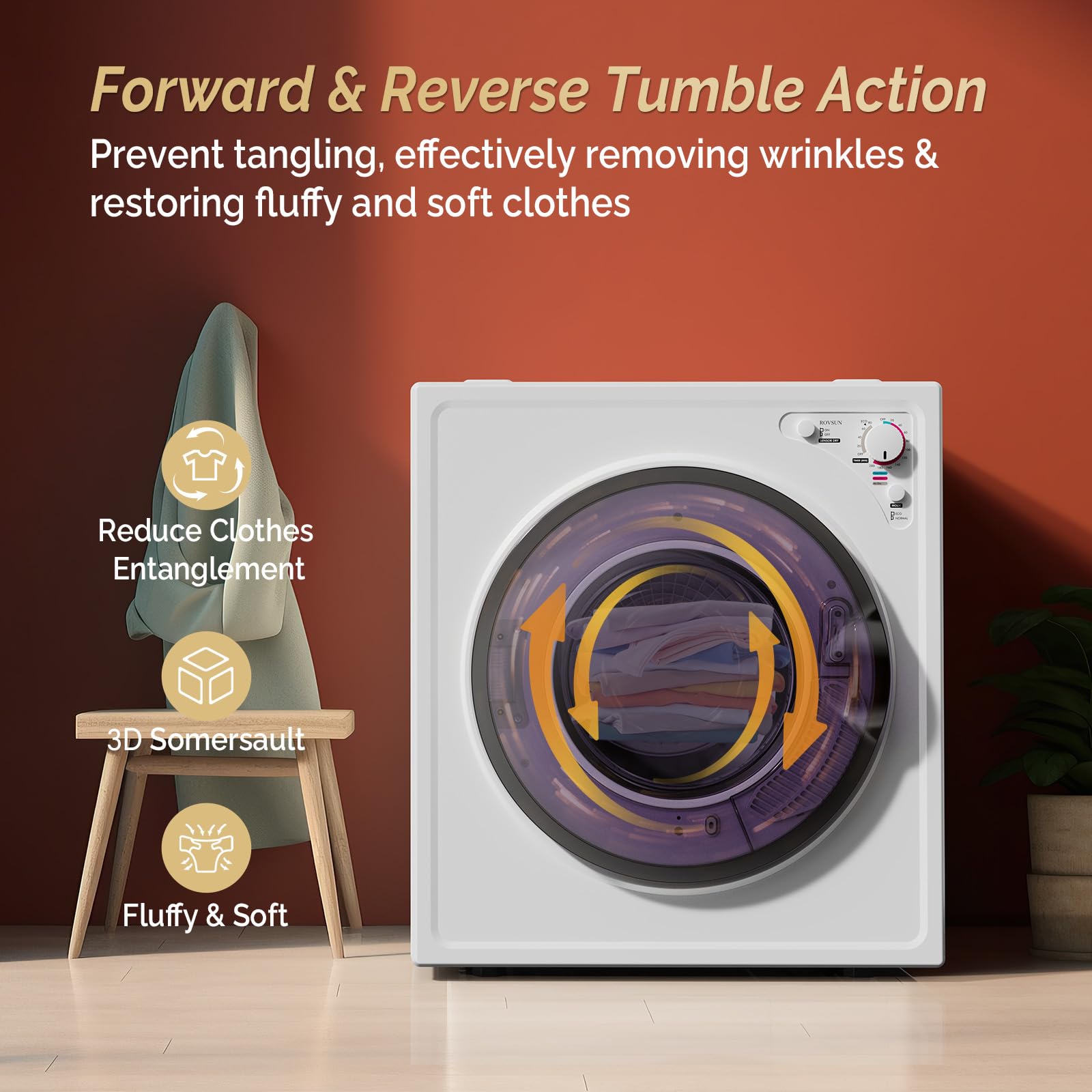 ROVSUN 9 LBS 1300W 110V Tumble Dryer Machine with Classic Knob Control