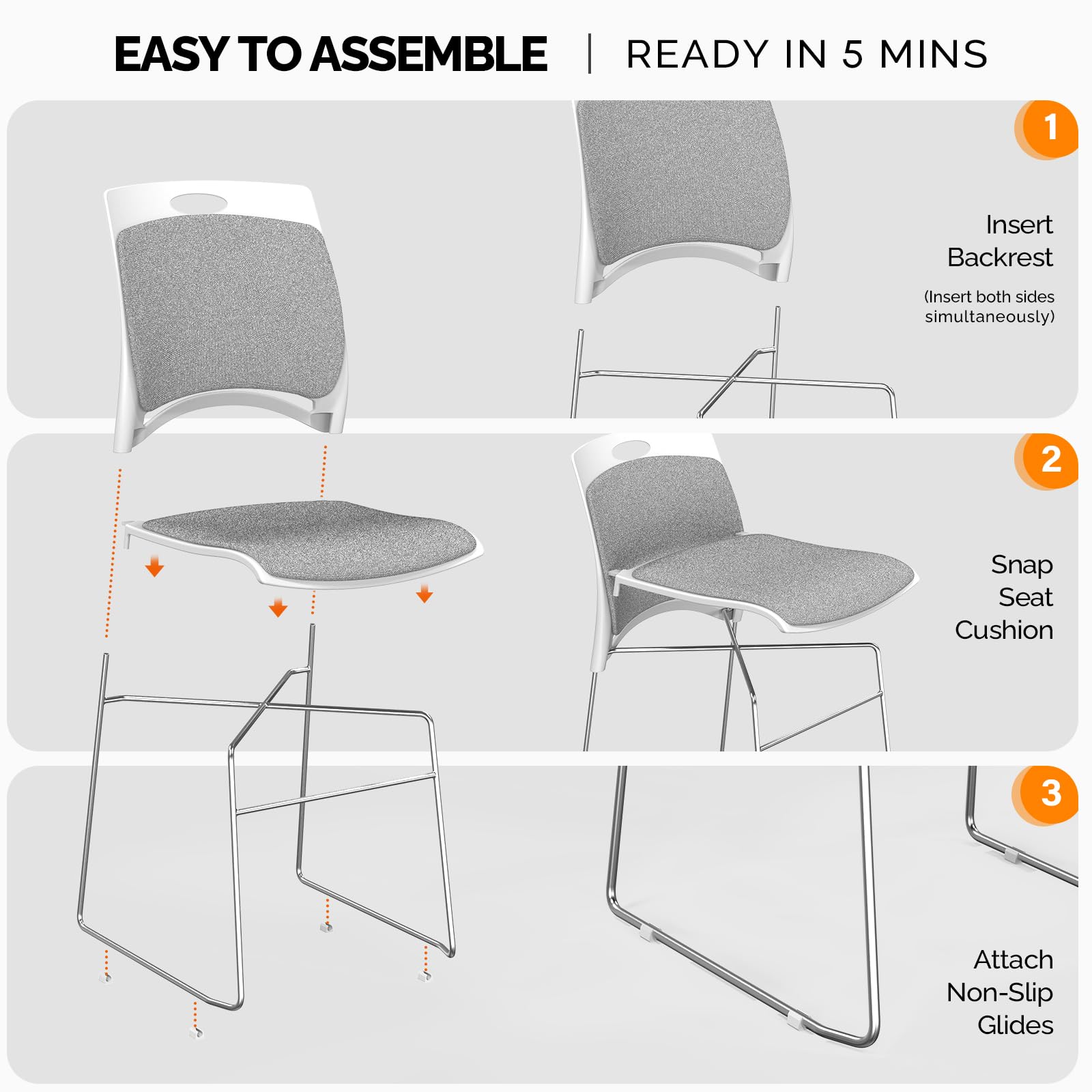 Office Stackable Chairs Set with Metal Sled Base Grey