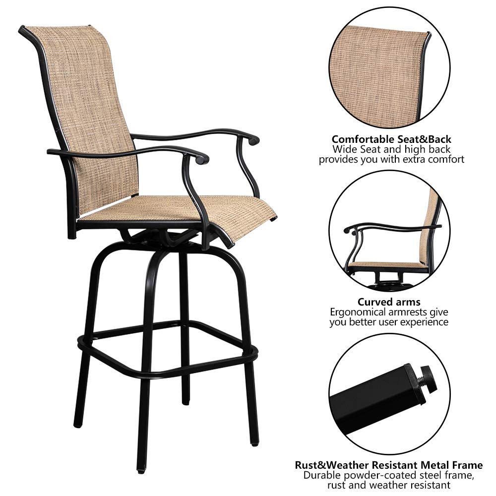 2 Pieces Outdoor Swivel Bar Stool Set Black