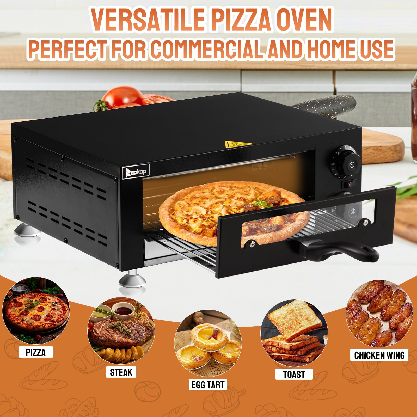 18.7" 1100W 110V Single Deck Pizza Oven with Visible Window Black