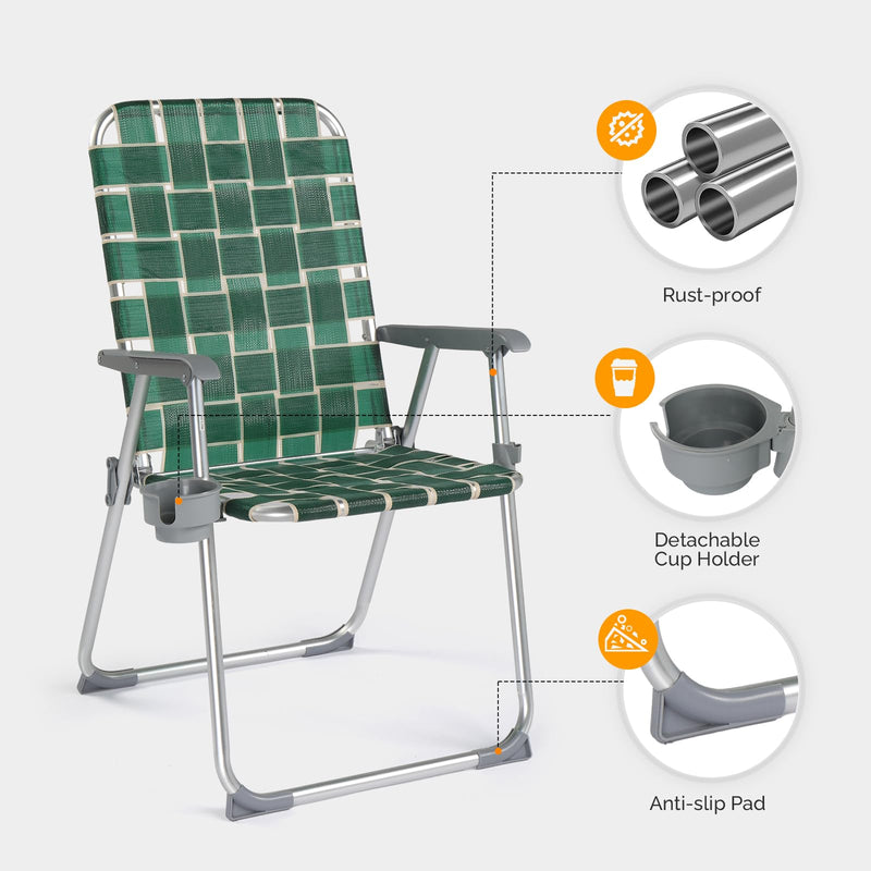 Portable Outdoor Folding Camping Beach Chair Set with Cup Holder Green