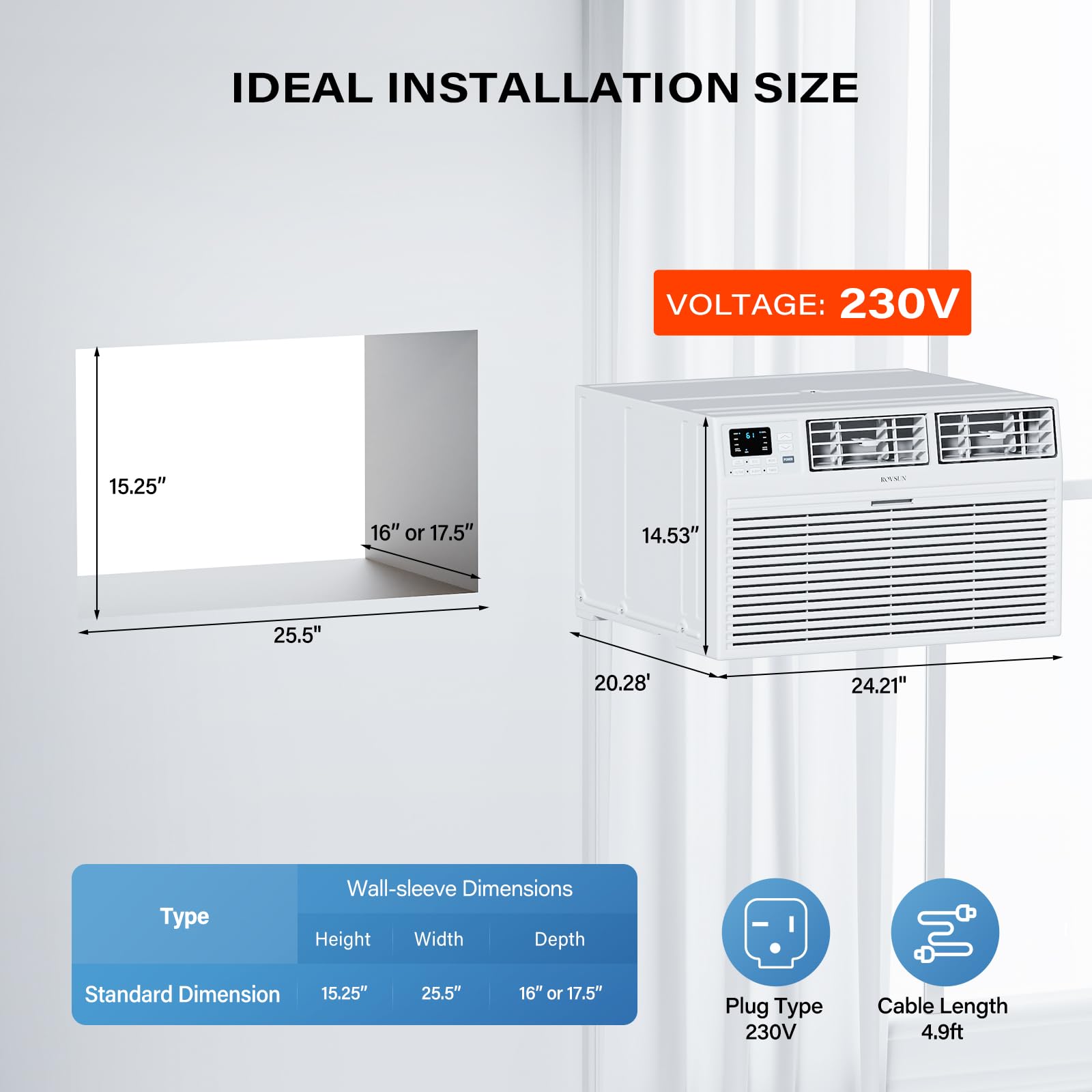 ROVSUN 12,000 BTU 230V Through the Wall Air Conditioner with Heat & Wifi/APP & Install Kit