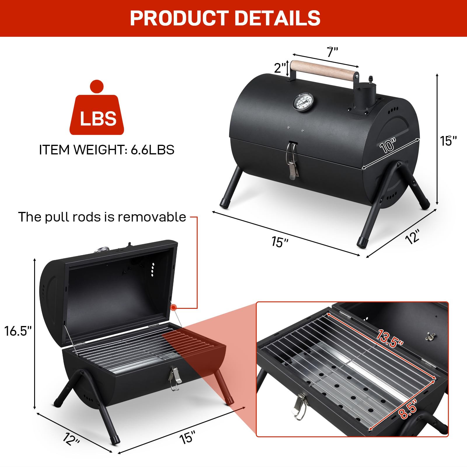 ROVSUN 12" x 15 " Portable Charcoal Grill Tabletop Barbecue Smoker