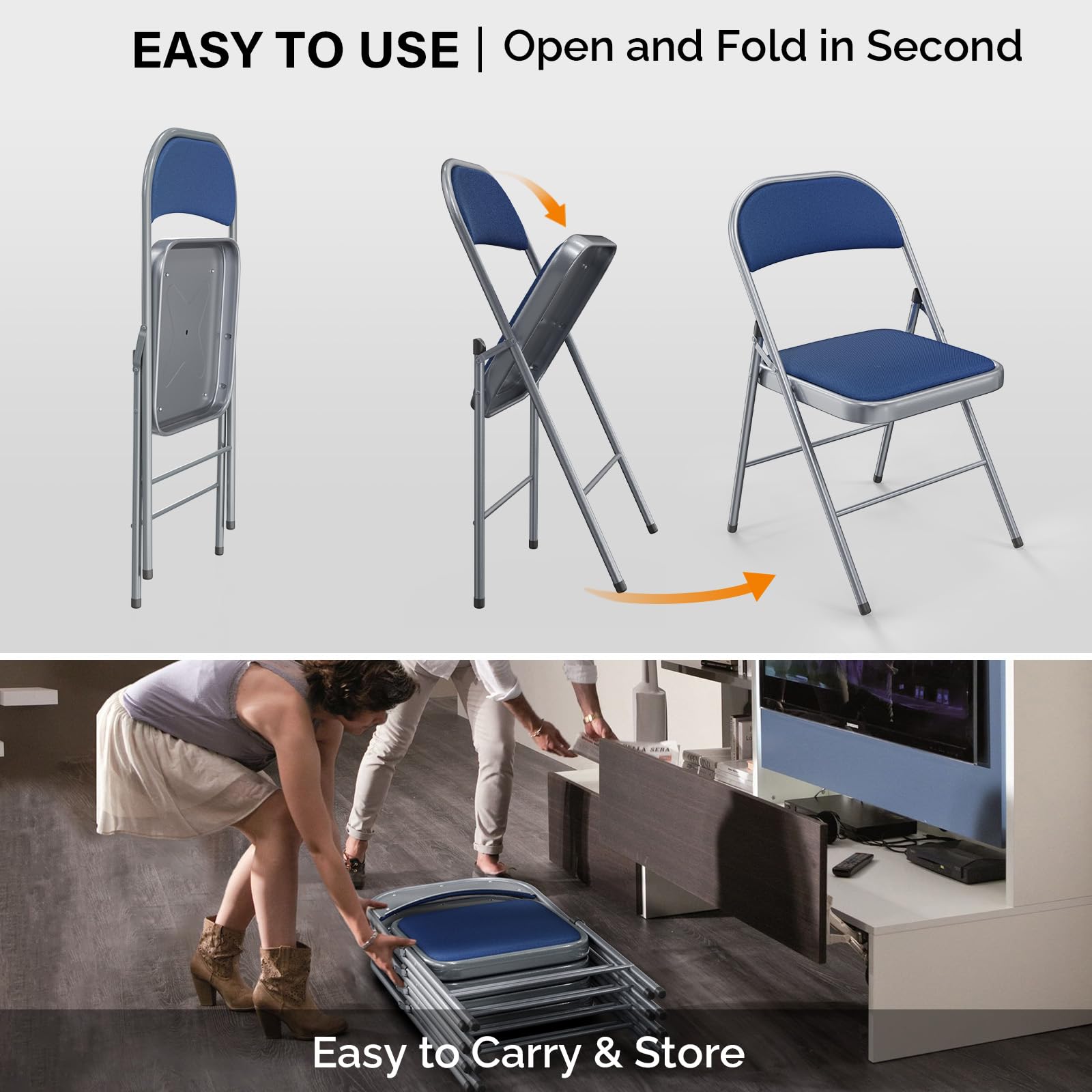 Folding Chairs with Fabric Seat Set & Back Blue