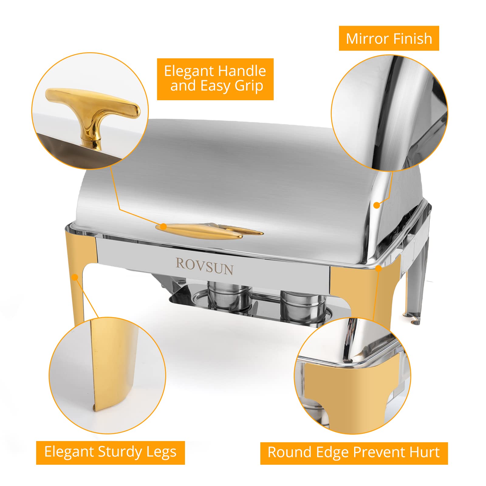 ROVSUN 9 QT Rectangle Roll Top Chafing Dish Buffet Set Silver Gold