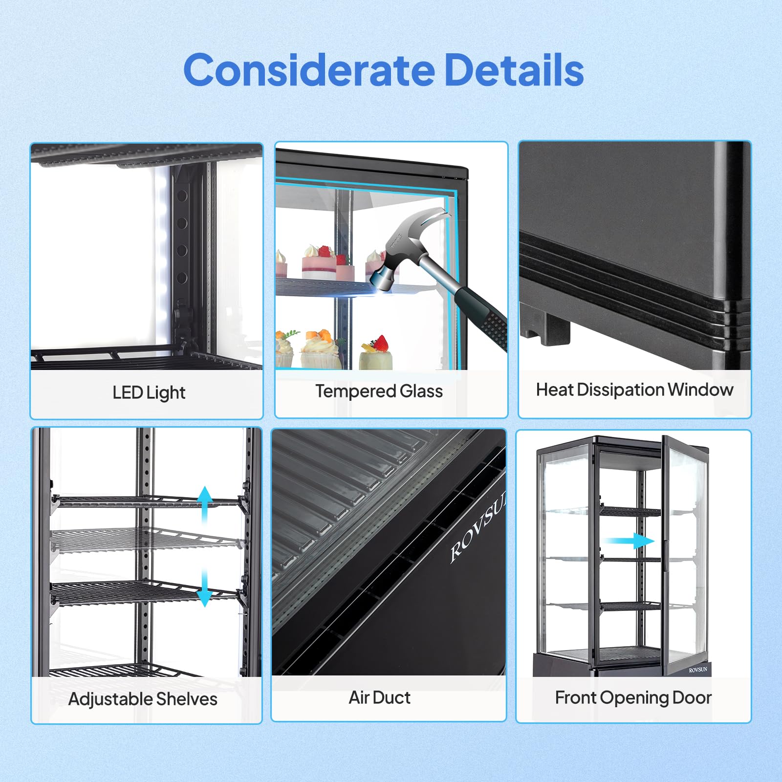 ROVSUN 3 Cu.Ft. 170W 110V Four-Sided Refrigerated Bakery Display Case Countertop