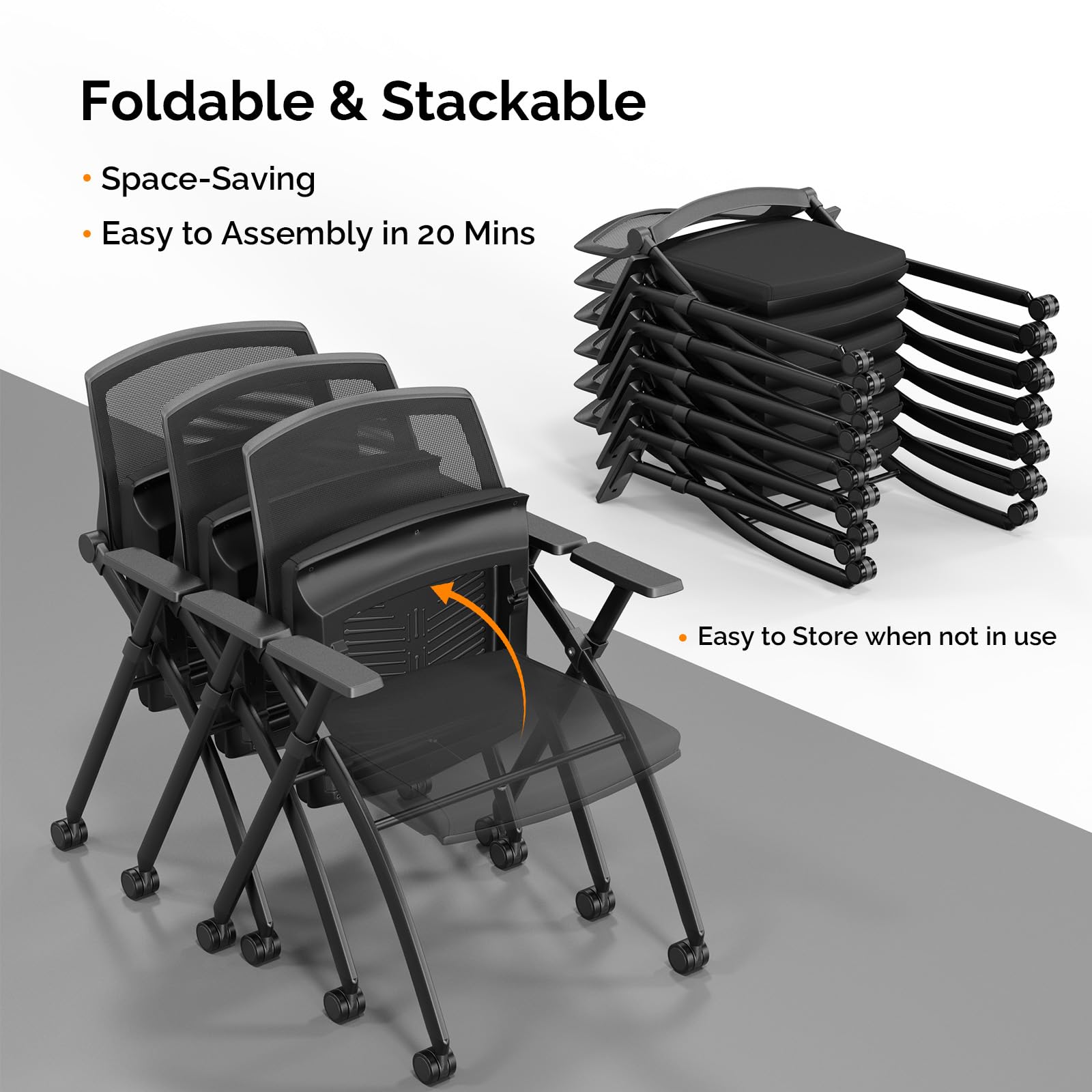 Folding Chair with Rebound Back & Wheels Black