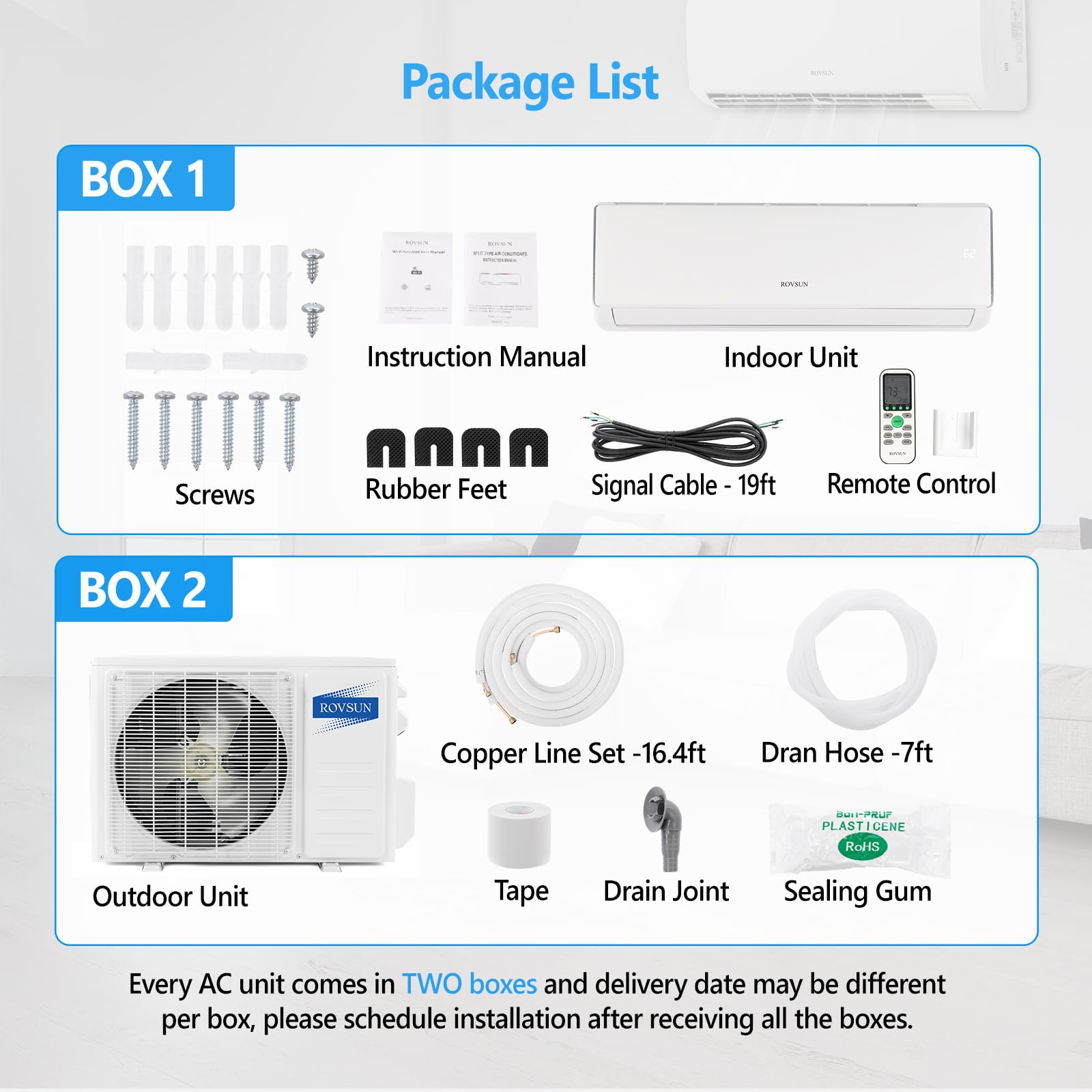 ROVSUN 11000 BTU 17 SEER2 115V Wifi Enabled Ductless Mini Split Air Conditioner with Heat Pump Inverter & Install Kit