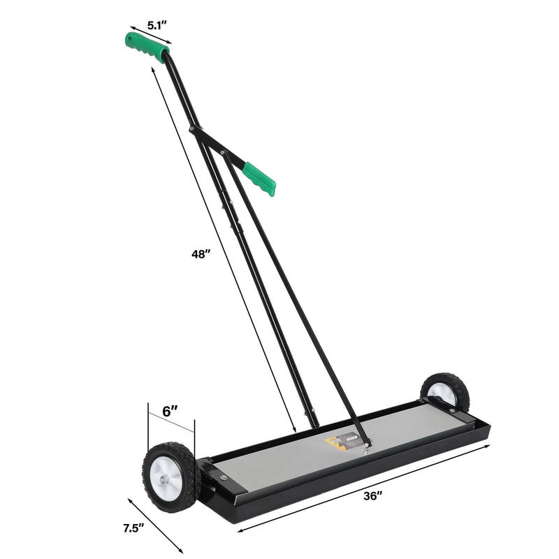 TUFFIOM 36/24 Inch Rolling Magnetic Sweeper Nail Pickup 165 LBS Capacity with Release