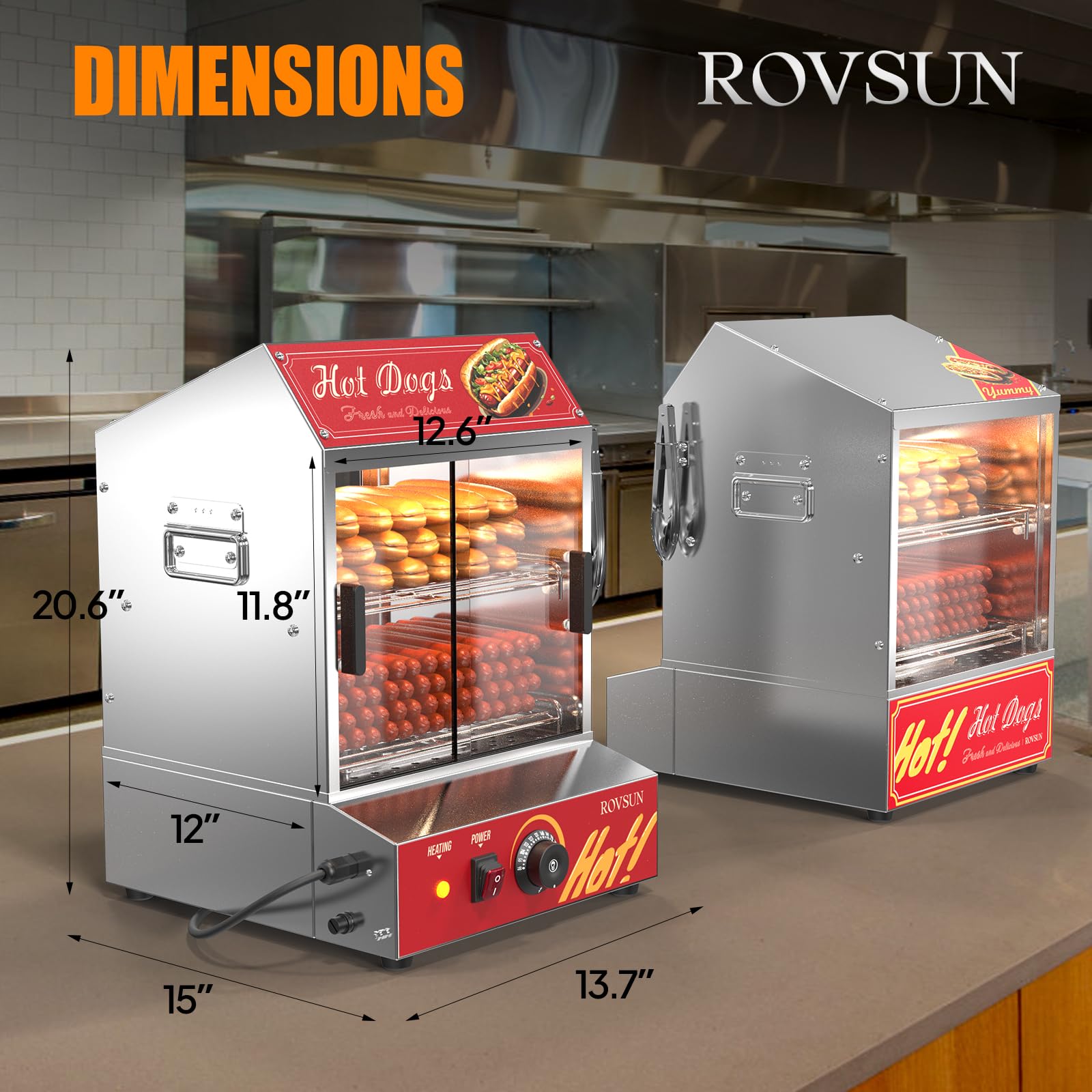 ROVSUN 31.7 QT 500W 110V 175 Hot Dogs / 40 Buns Hot Dog Steamer