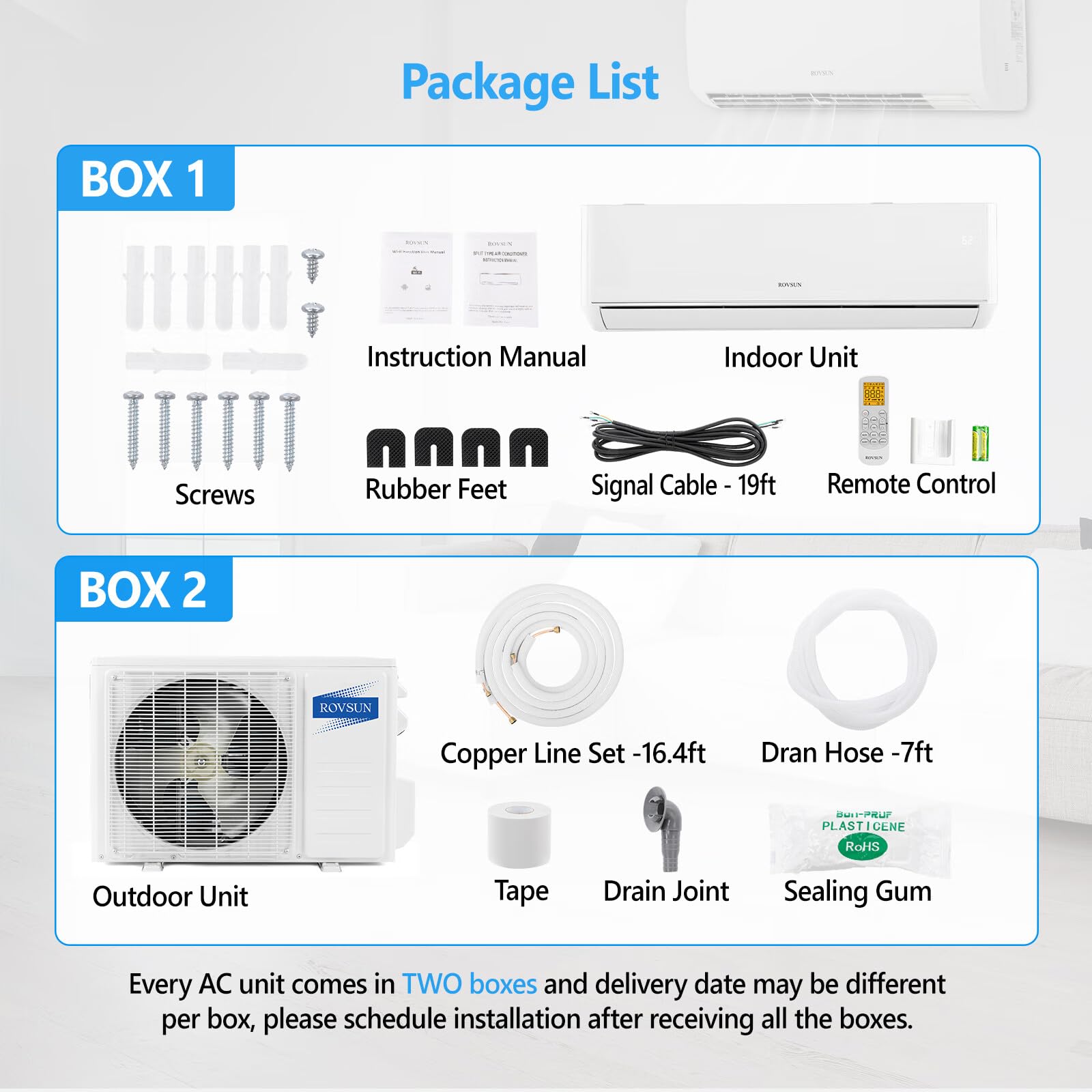 ROVSUN 12000 BTU 23 SEER2 230V Wifi Enabled Ductless Mini Split Air Conditioner with Heat Pump Inverter & Install Kit