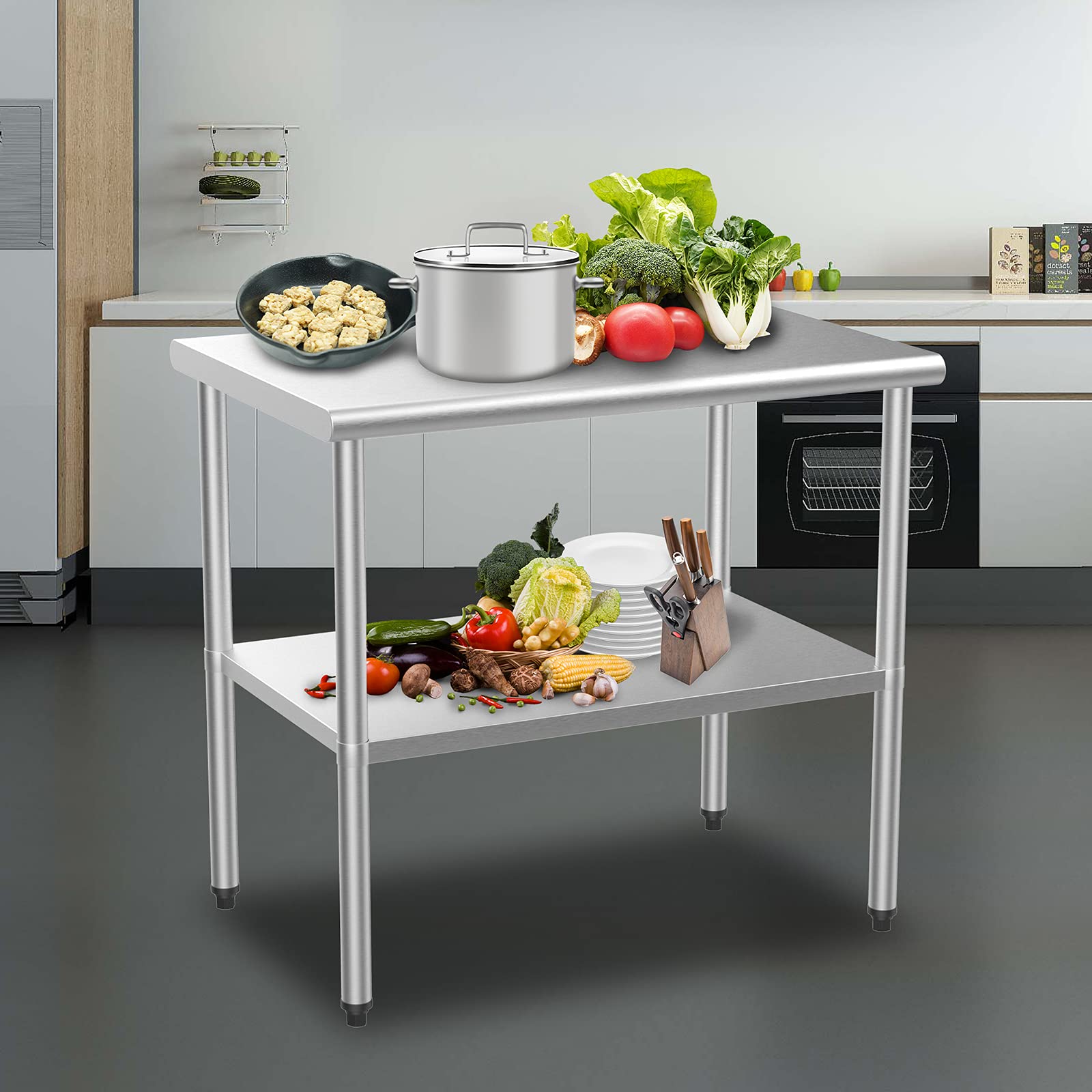 ROVSUN 24" x 36" Stainless Steel Table with Undershelf