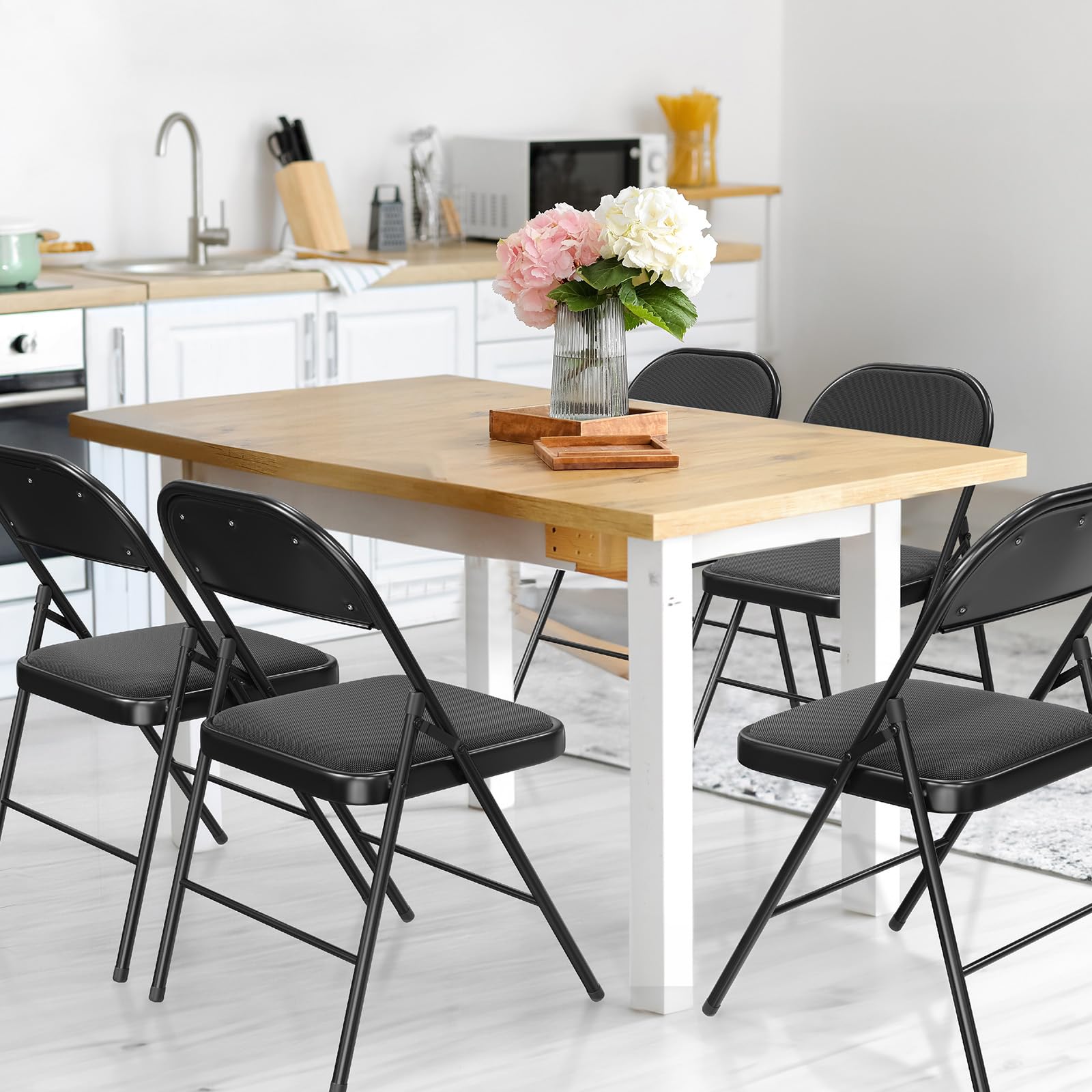 Folding Chairs with Fabric Seat Set & Back Black