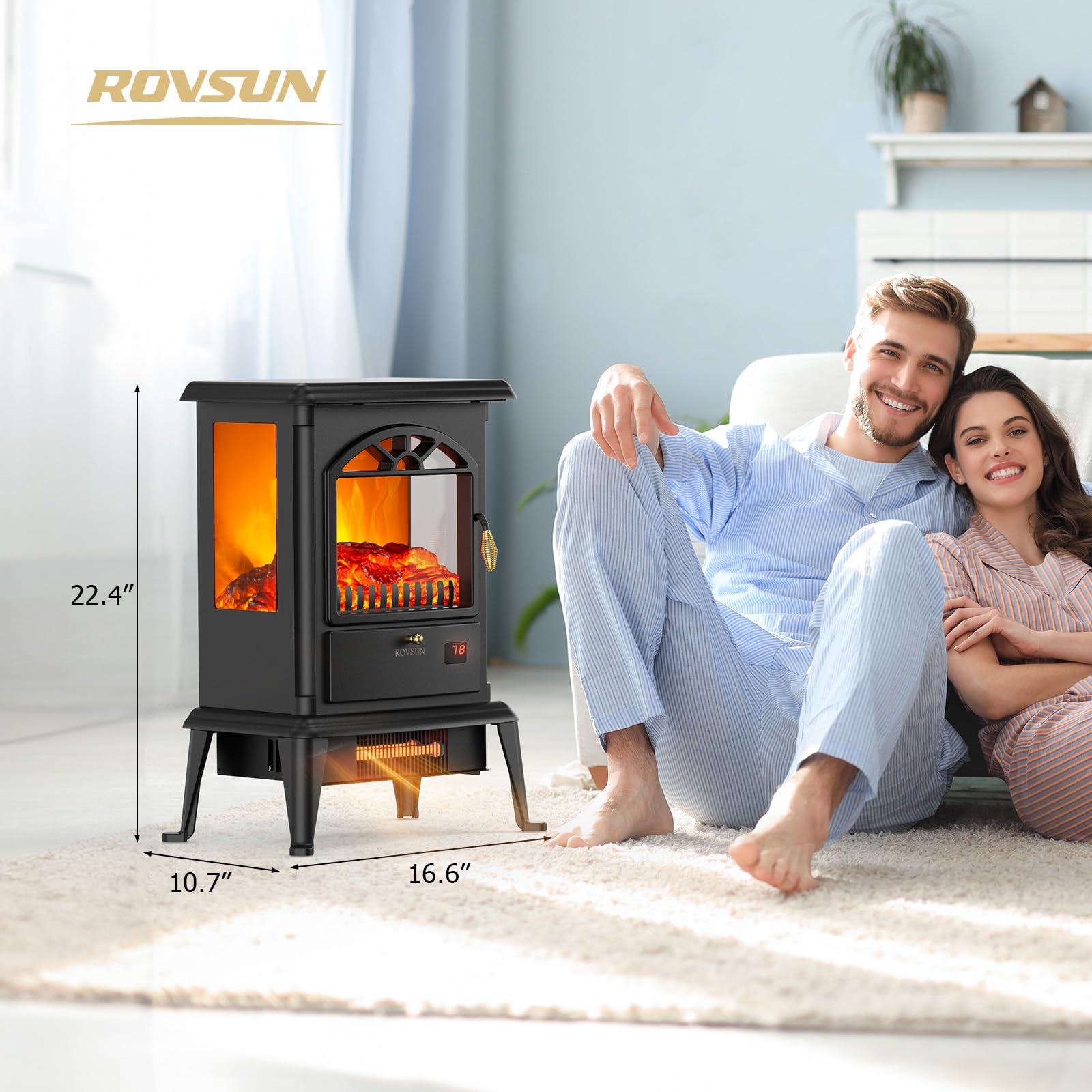 ROVSUN 16.6" W x 22.4" H 1500W 120V Electric Fireplace Stove with Remote