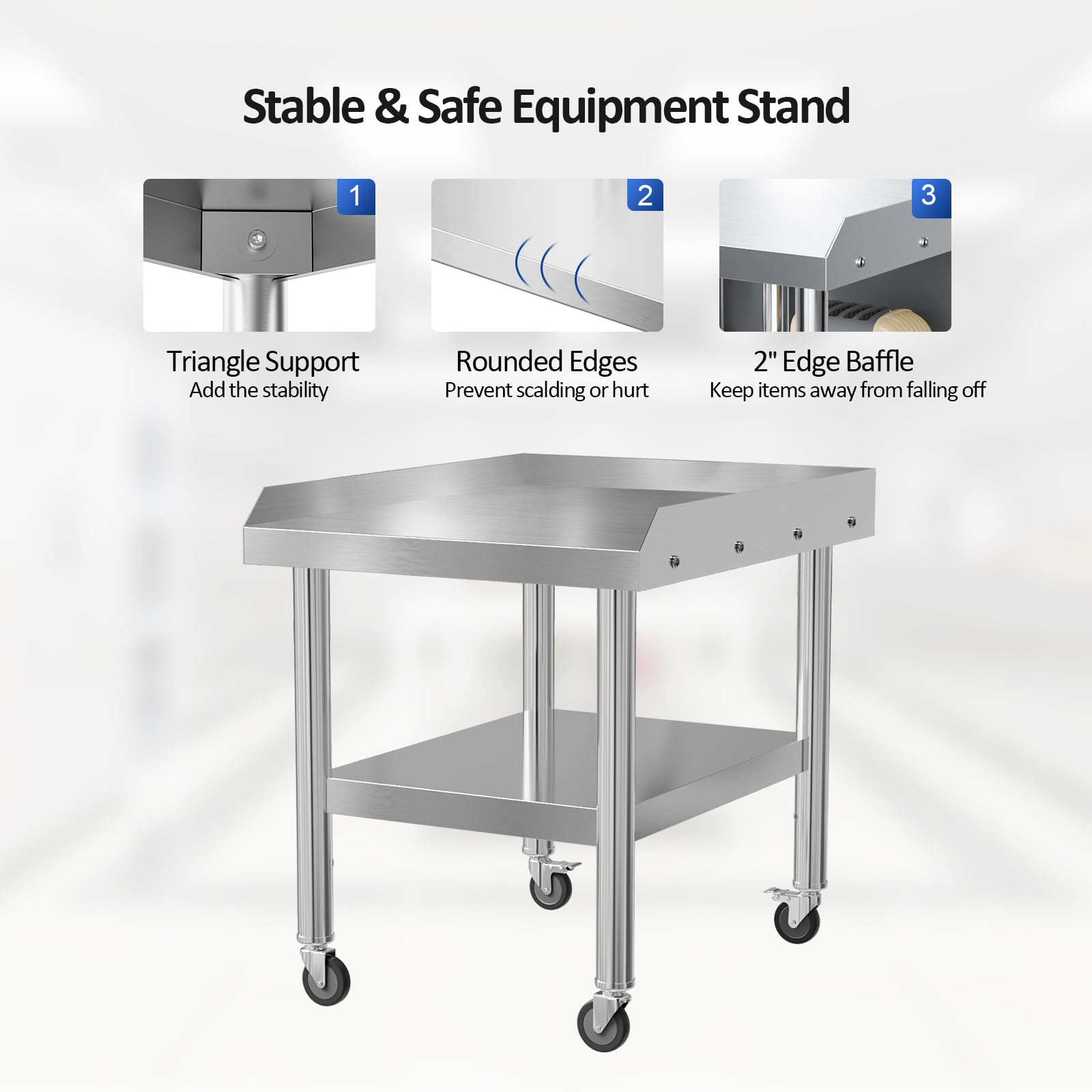 ROVSUN 24" x 30" Stainless Steel Equipment Stand with Undershelf & Wheels