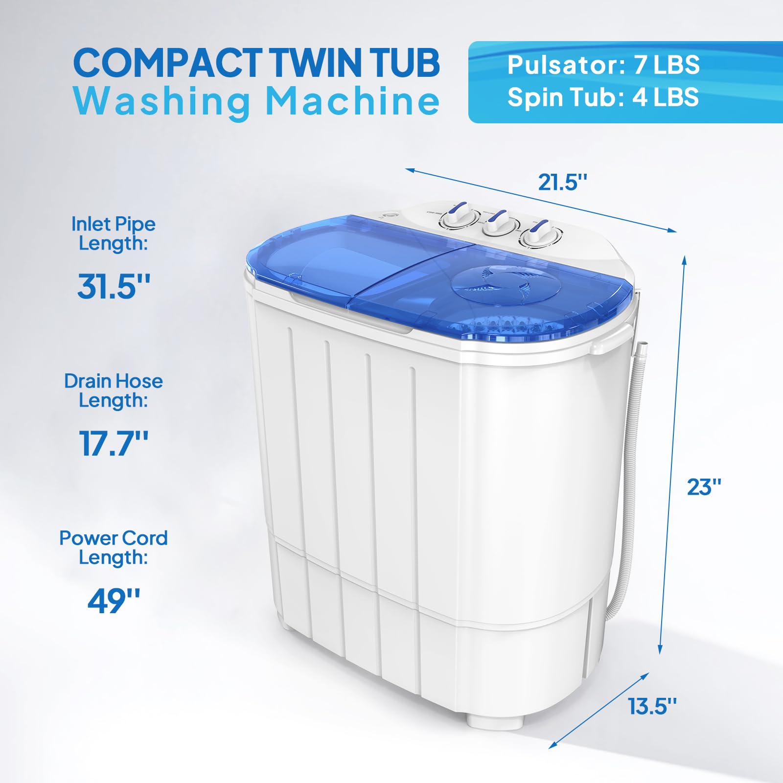 ROVSUN 11LBS 340W 110 Portable Twin Tub Washing Machine with Spin Dryer