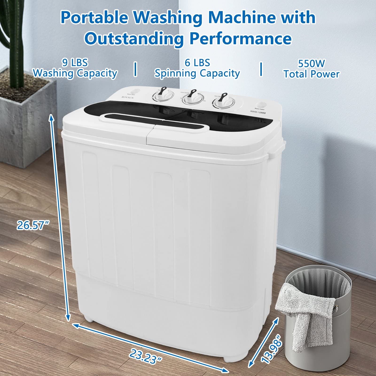 ROVSUN 15Lbs 550W 110V Portable Twin Tub Washing Machine Black