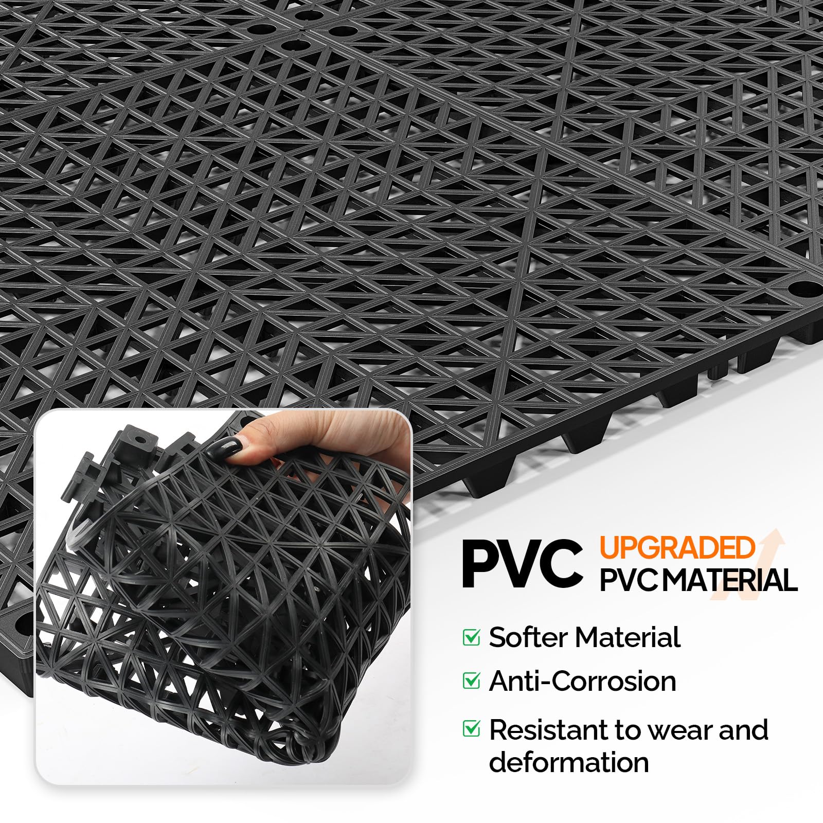 ROVSUN 12" x 12" Interlocking Drainage Mat Non-Slip with Holes Black