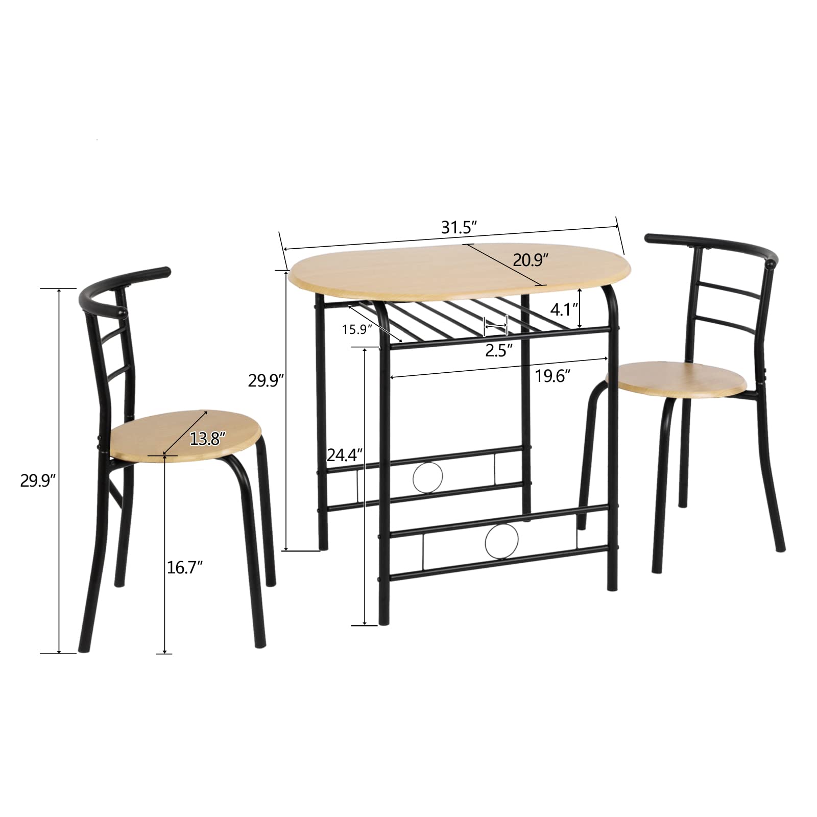 3 Piece Dining Set Wooden Table and 2 Chairs Black Natural