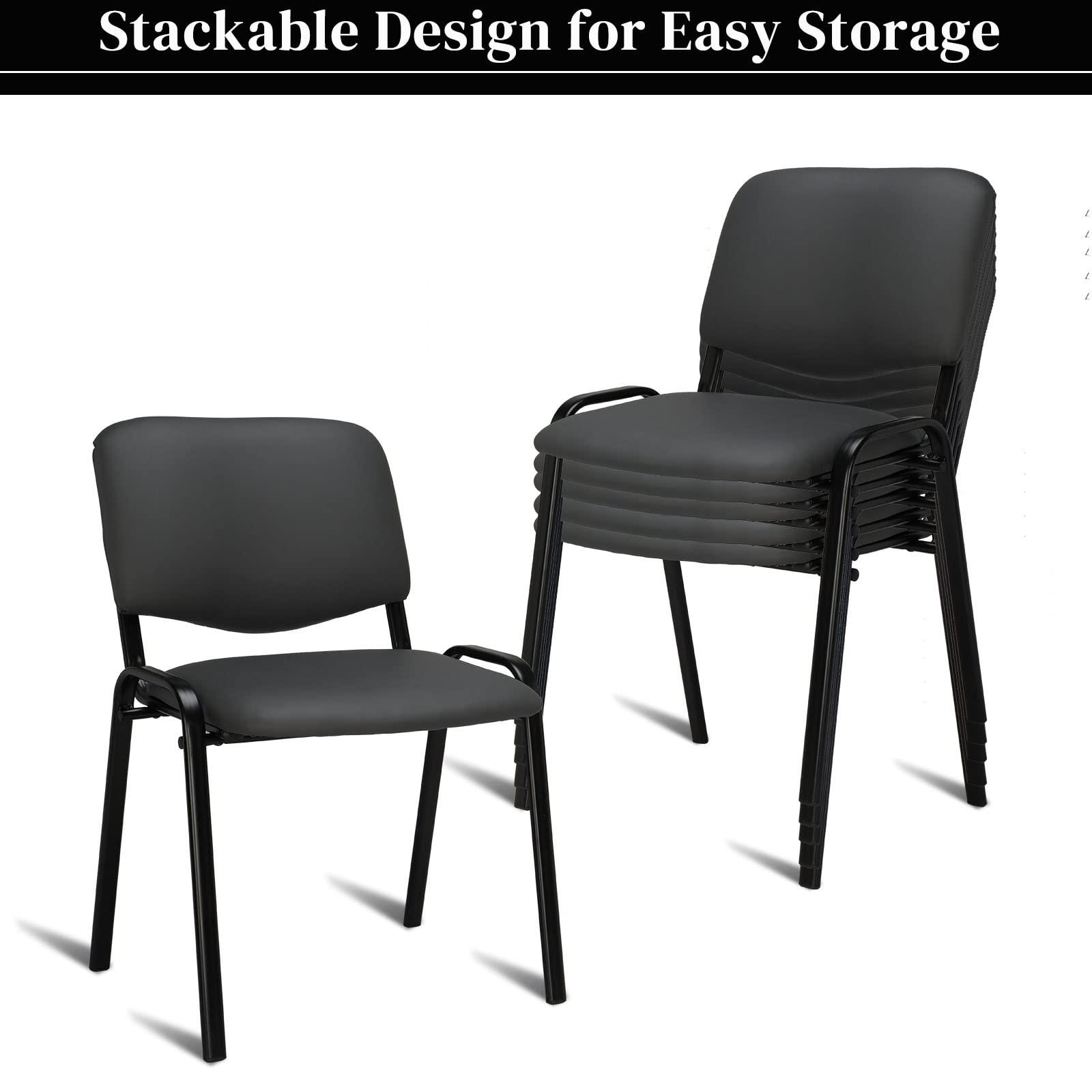 Office PU Stacking Chairs Armless Grey