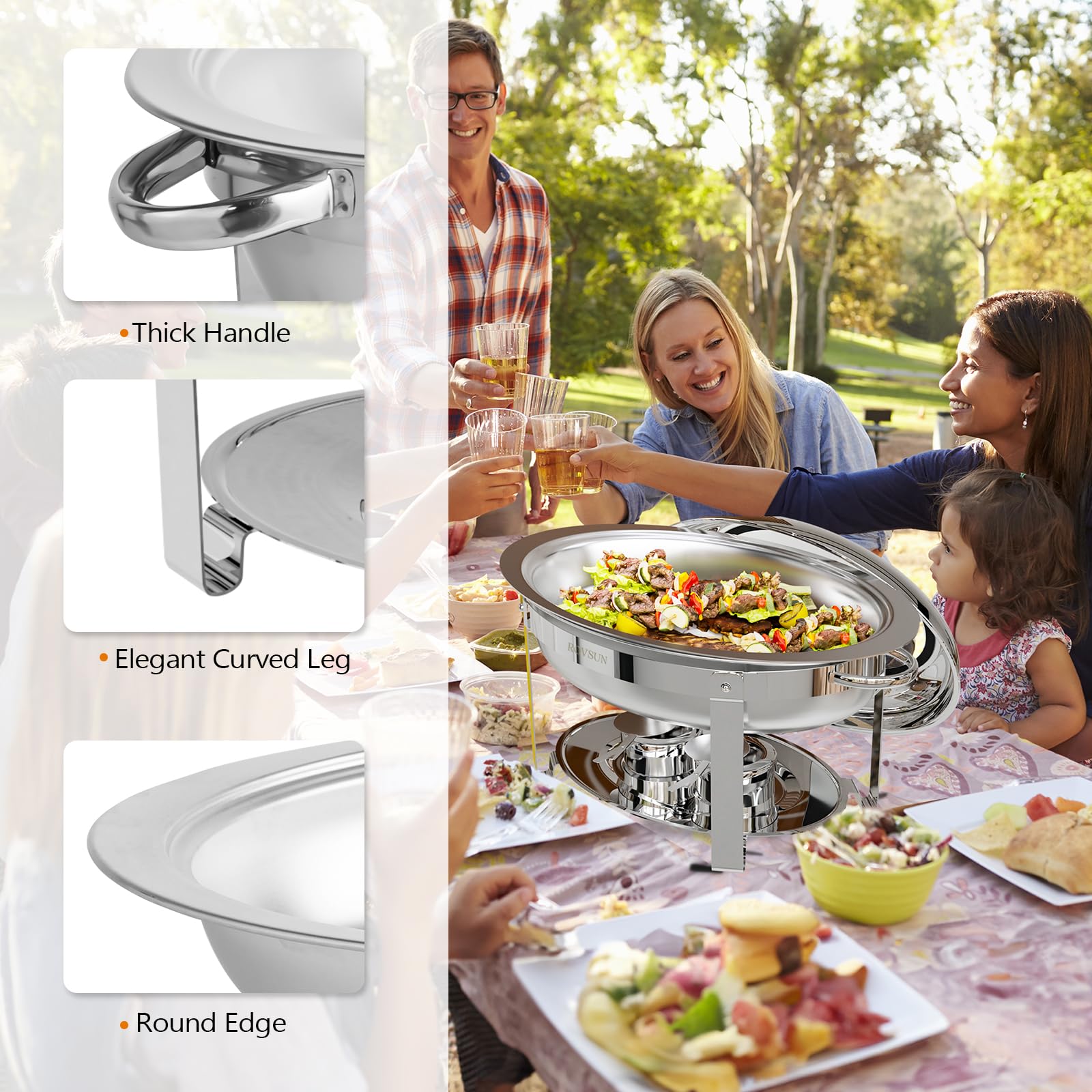 ROVSUN 6 QT Stainless Steel Oval Chafing Dish Buffet Set with Glass Lid