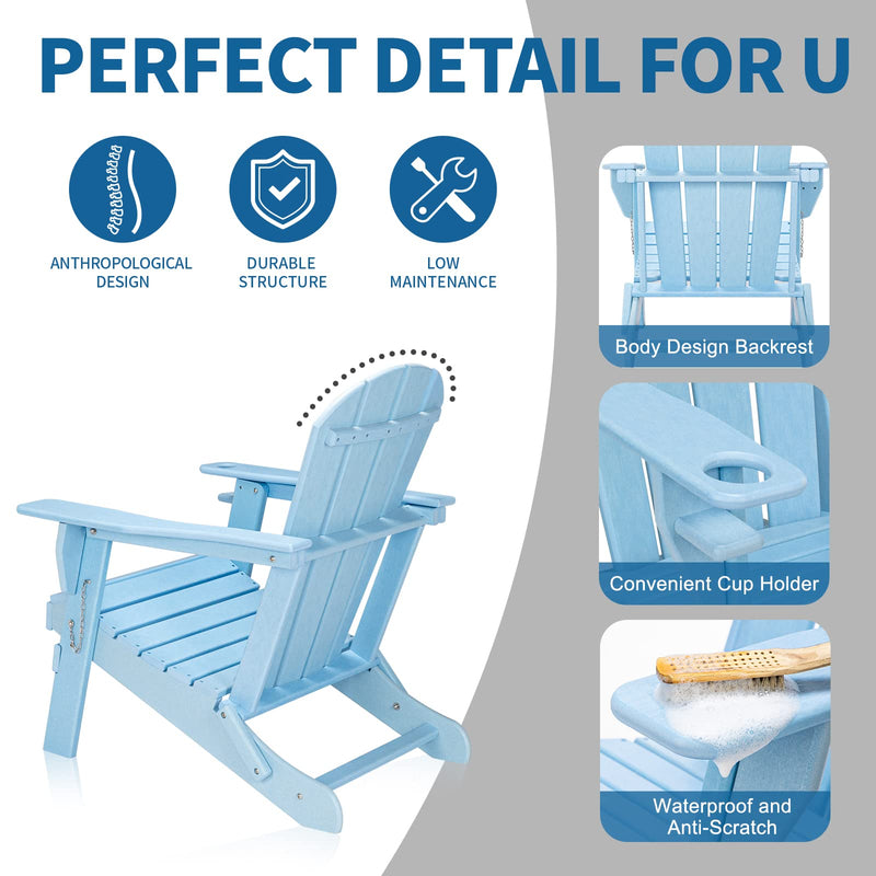 Plastic Folding HDPE Adirondack Chair with Cup Holder Blue