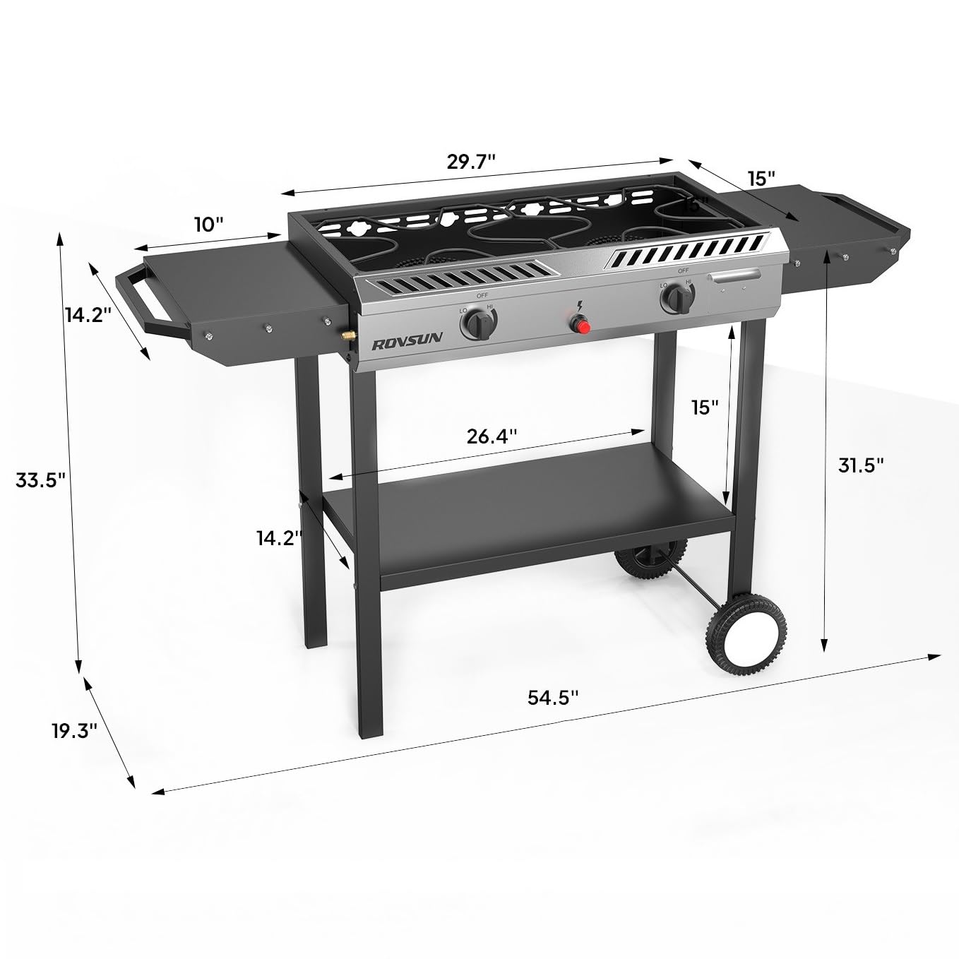 ROVSUN 2 Burner 150,000 BTU Gas Propane Stove with Side Shelves & Wheels