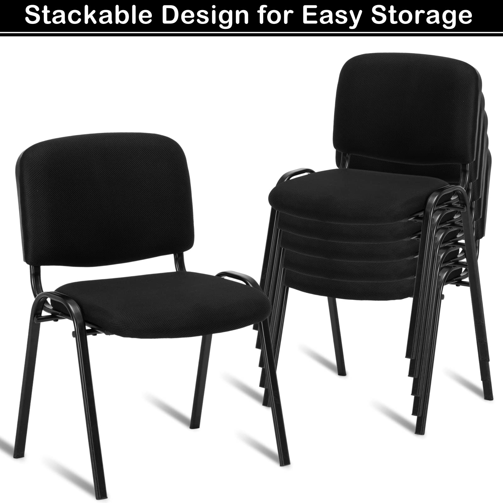 Office Fabric Mesh Stacking Chairs Armless Black